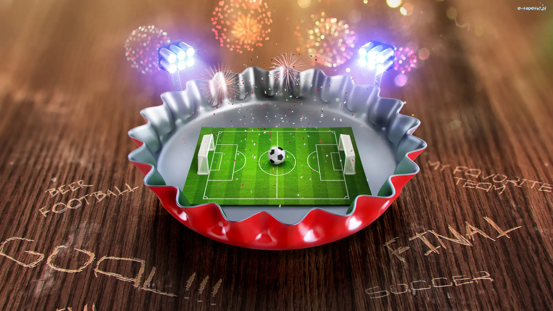 Kapsel, Stadion, Boisko, Napisy, Piłka nożna, Grafika