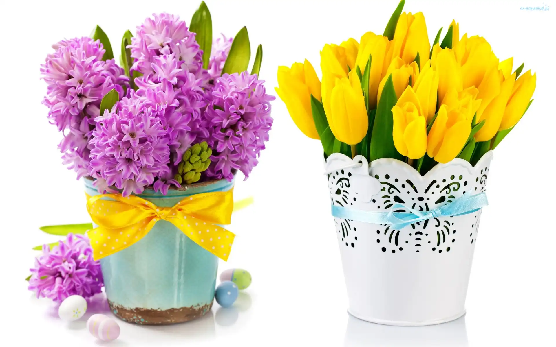 Tulipany, Pisanki, Doniczki, Hiacynty