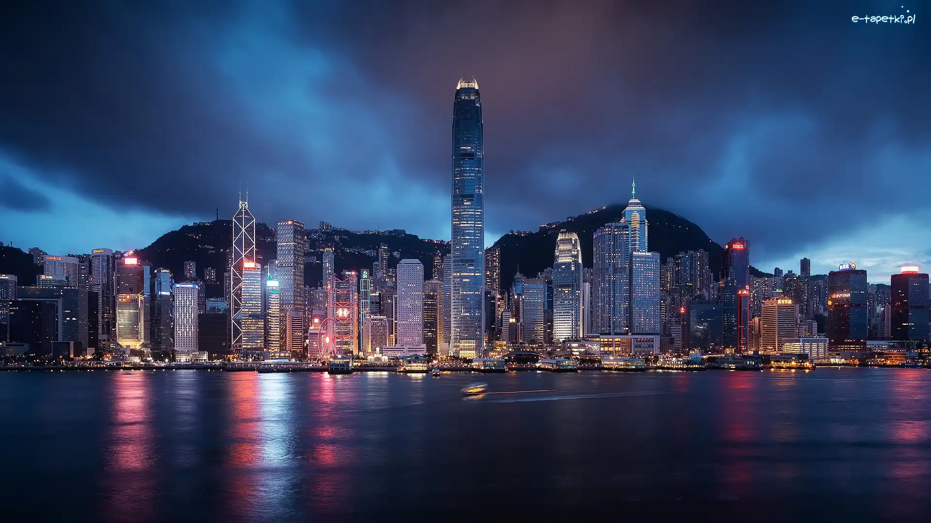 Hongkong, Góry, Miasto nocą, Chiny, Wieżowce, Oświetlone