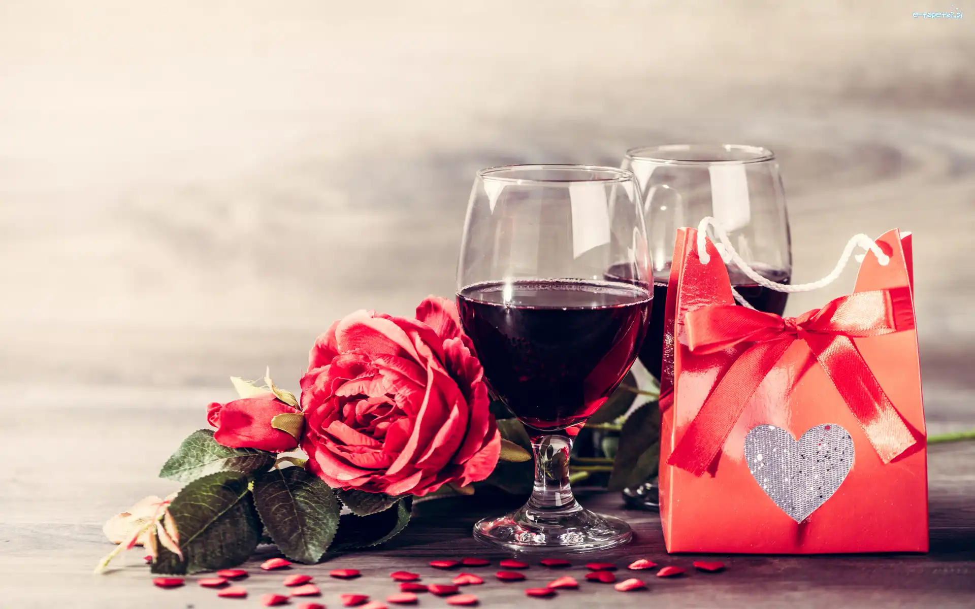 Wino, Kieliszki, Czerwone, Prezent, Róża, Czerwona