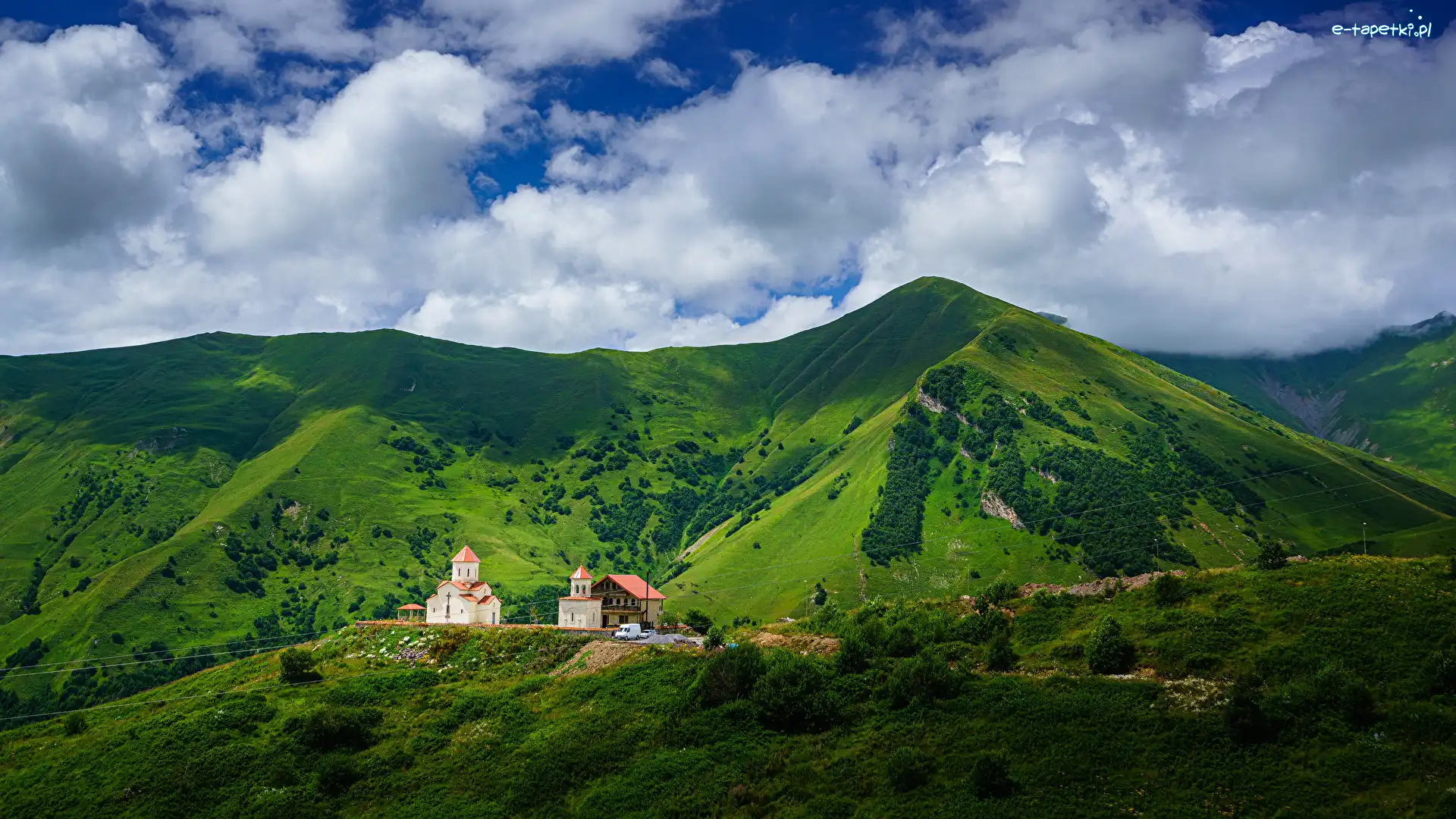 Zbocza, Góry, Zielone, Kościół Amaglebis Church, Gudauri, Gruzja