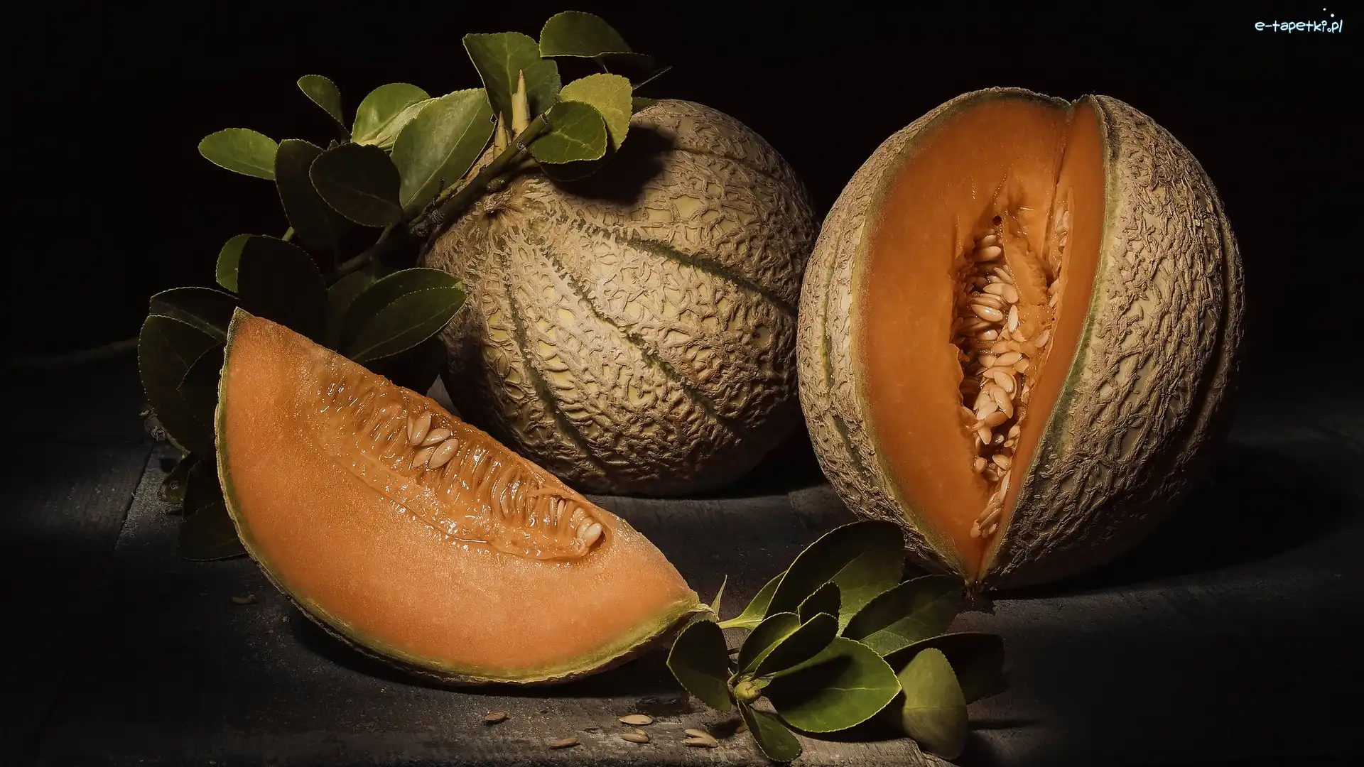 Liście, Tło, Czarne, Melon