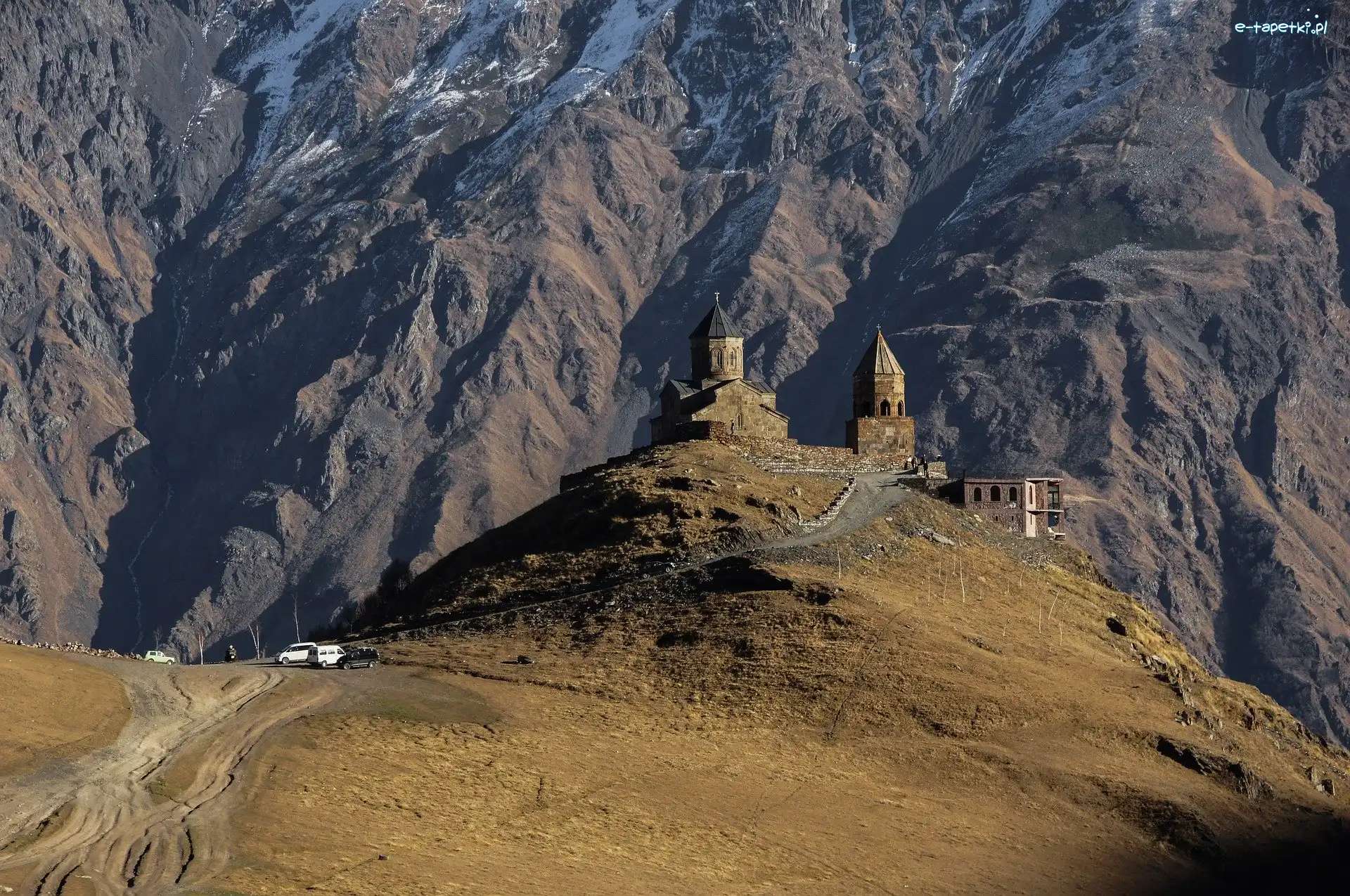 Klasztor, Kościół, Droga, Kazbek, Góry, Gruzja, Świętej Trójcy, Wzgórze, Cminda Sameba