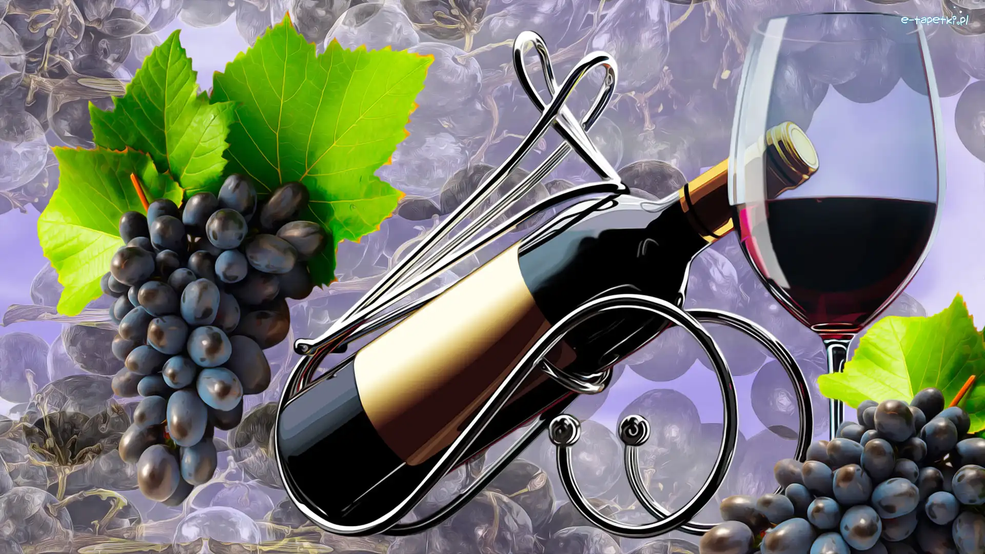 Wino, Butelki, Kieliszek, Grafika, Winogrona, Owoce