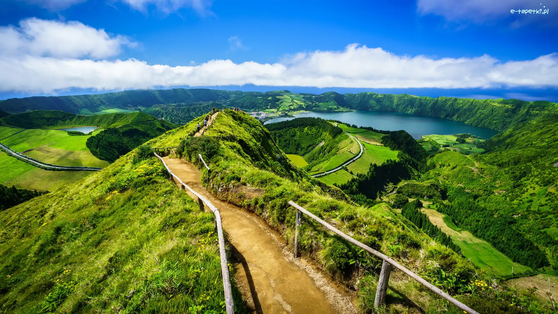 Góry, Szlak, Zielone, Kaldera, Portugalia, Droga, Miradouro da Boca do Inferno, Jezioro, Wzgórze, Jeziora, Lagoa Rasa, Azory, Wyspa Sao Miguel