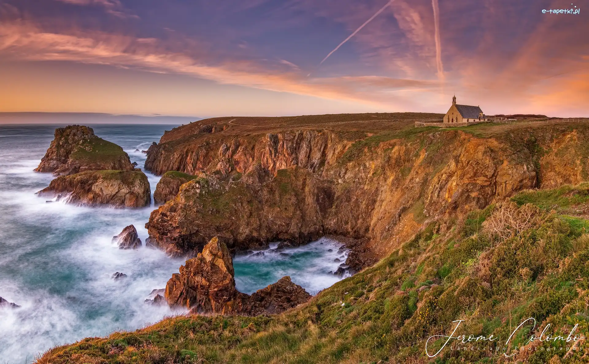 Pointe du Van, Wybrzeże, Kaplica, Klif, Francja, Skały, Cypel, Gmina Plogoff, Przylądek, Morze, Chapelle de Saint-They
