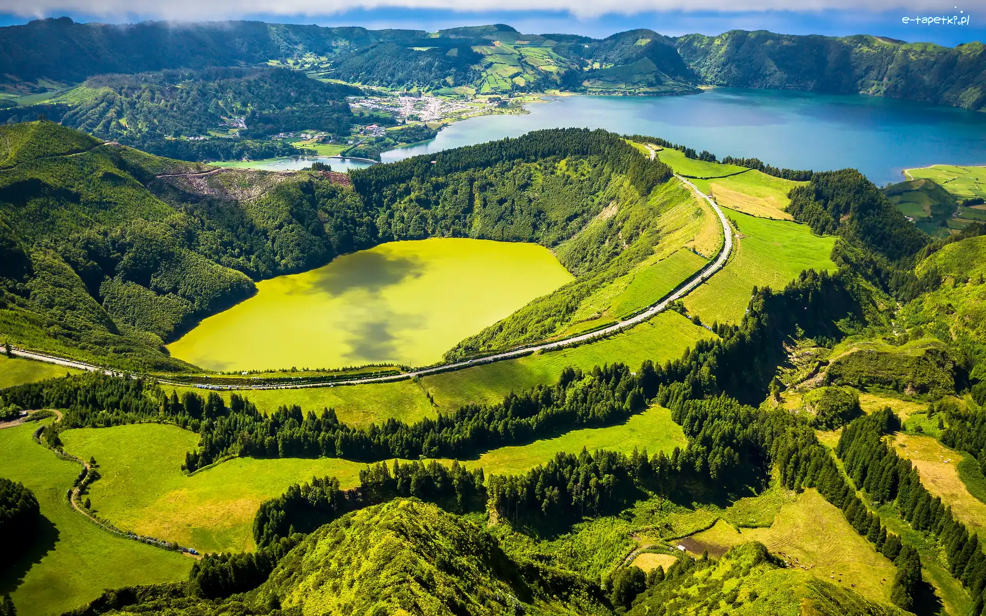 Gmina Ponta Delgada, Drzewa, Góry, Lagoa de Santiago, Jeziora, Portugalia, Azory, Wzgórza, Wyspa Sao Miguel