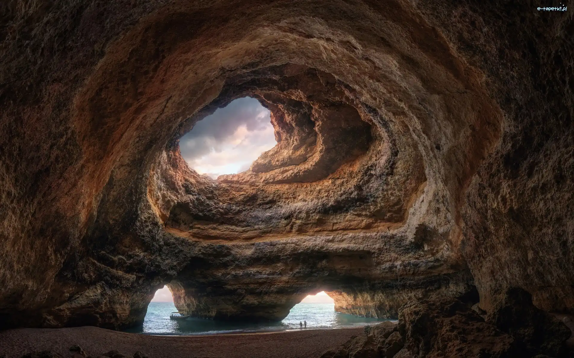 Morze, Grota, Portugalia, Algarve, Skała, Niebo, Benagil, Jaskinia
