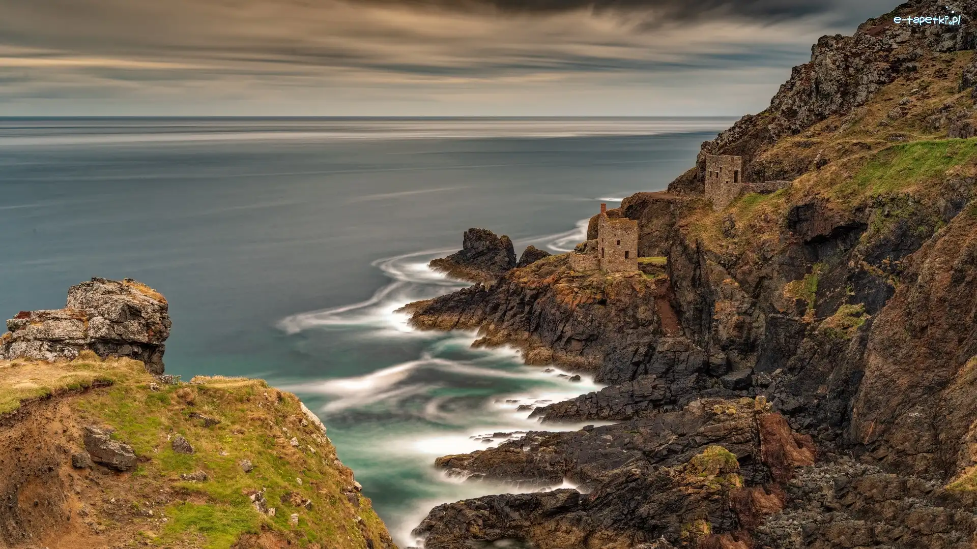 Anglia, Budynki, Kopalnia, Skały, Morze, Kornwalia, Botallack