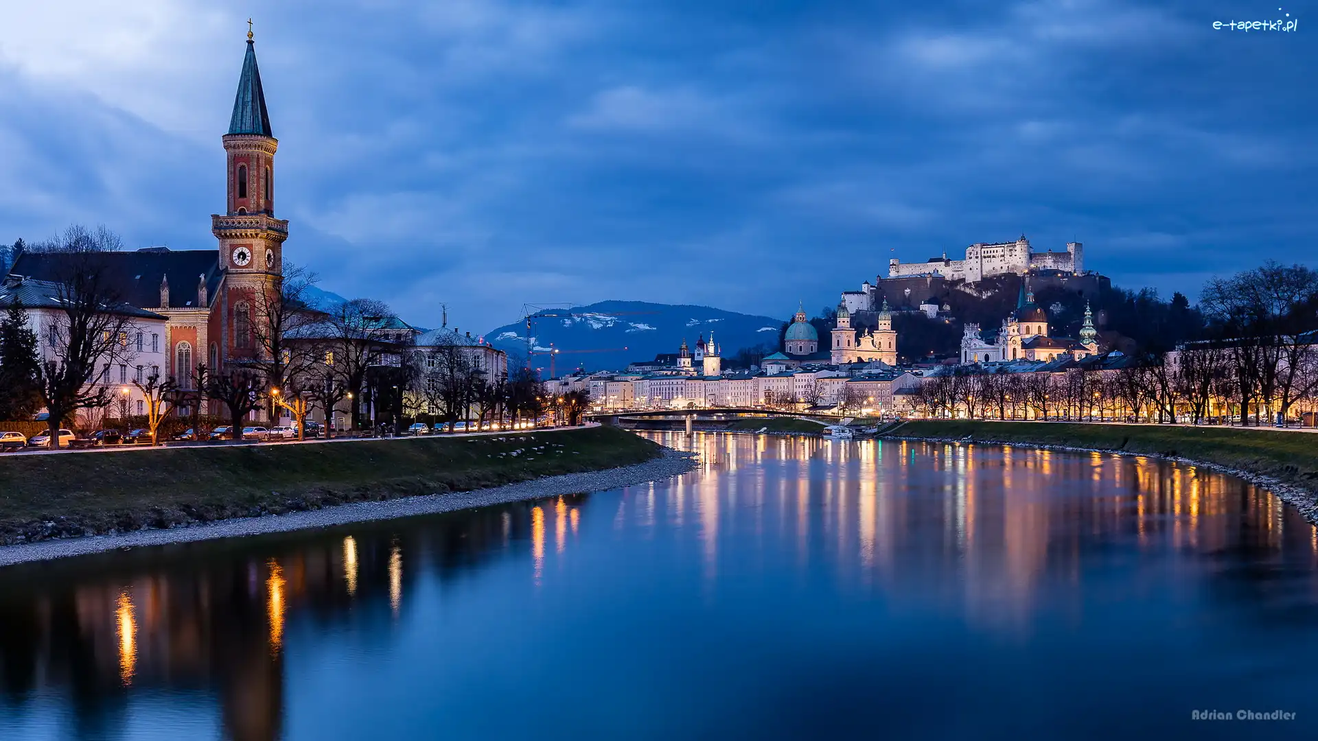 Wzgórze Festungsberg, Kościół, Austria, Salzburg, Domy, Twierdza, Zamek Hohensalzburg, Rzeka Salzach