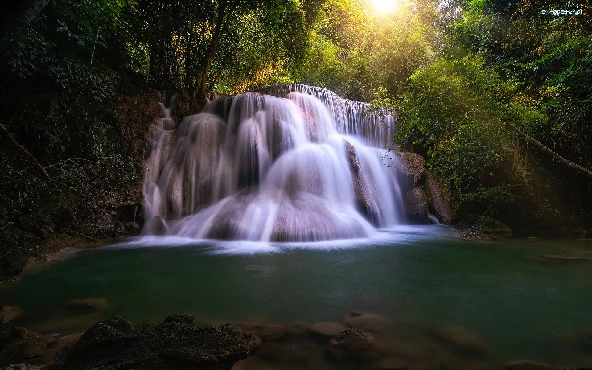 Khwae Yai, Rzeka, Wodospad, Prowincja Kanchanaburi, Tajlandia, Kaskada, Skały, Huay Mae Khamin Waterfall, Drzewa
