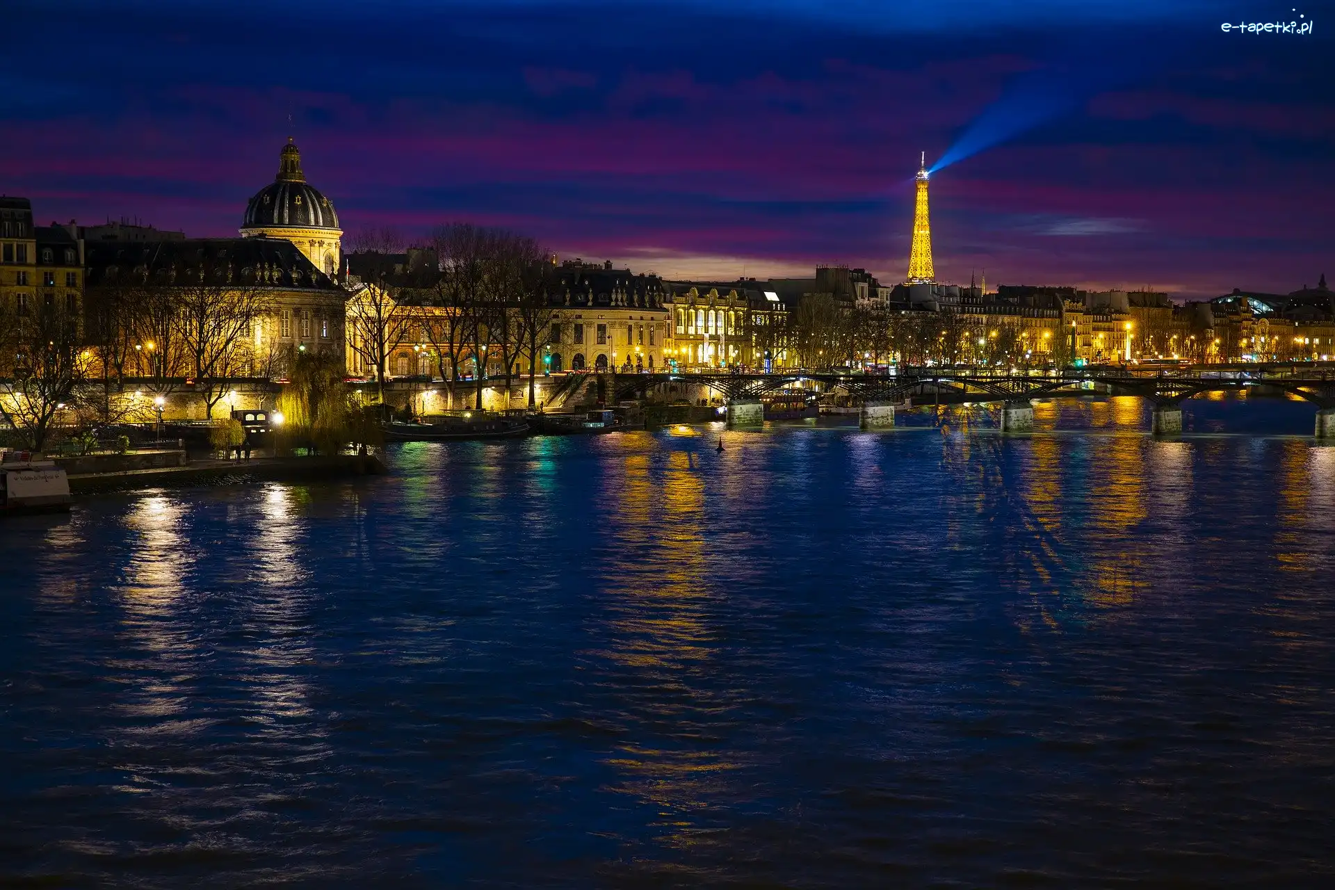 Noc, Rzeka Sekwana, Paryż, Francja