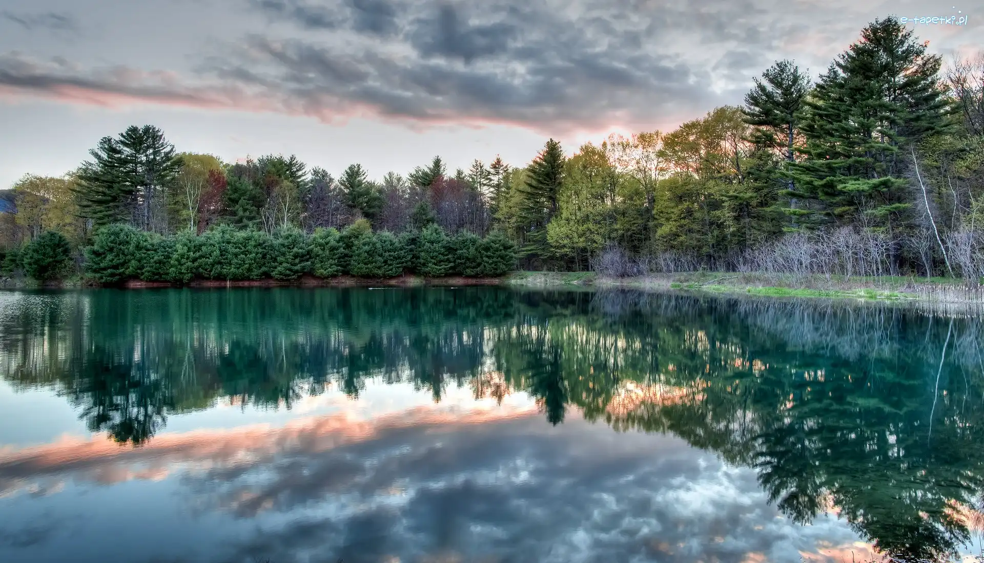 Chmury, Thorne Pond, Stany Zjednoczone, Stan New Hampshire, Drzewa, Odbicie, Bartlett, Staw