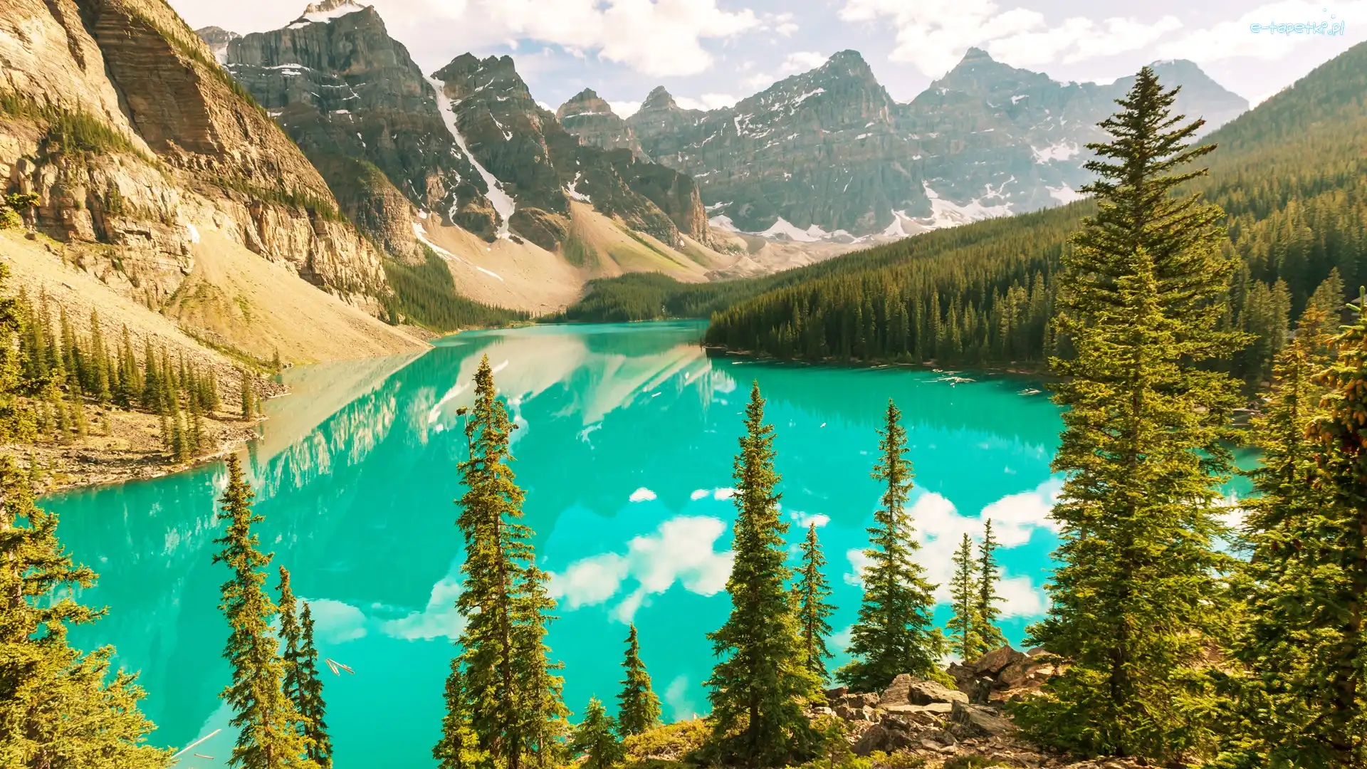 Góry, Park Narodowy Banff, Jezioro Moraine, Prowincja Alberta, Kanada, Drzewa, Dolina Dziesięciu Szczytów