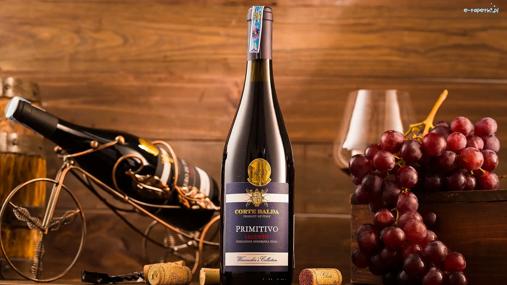 Winogrona, Stojak, Korki, Kieliszek, Butelka, Wino