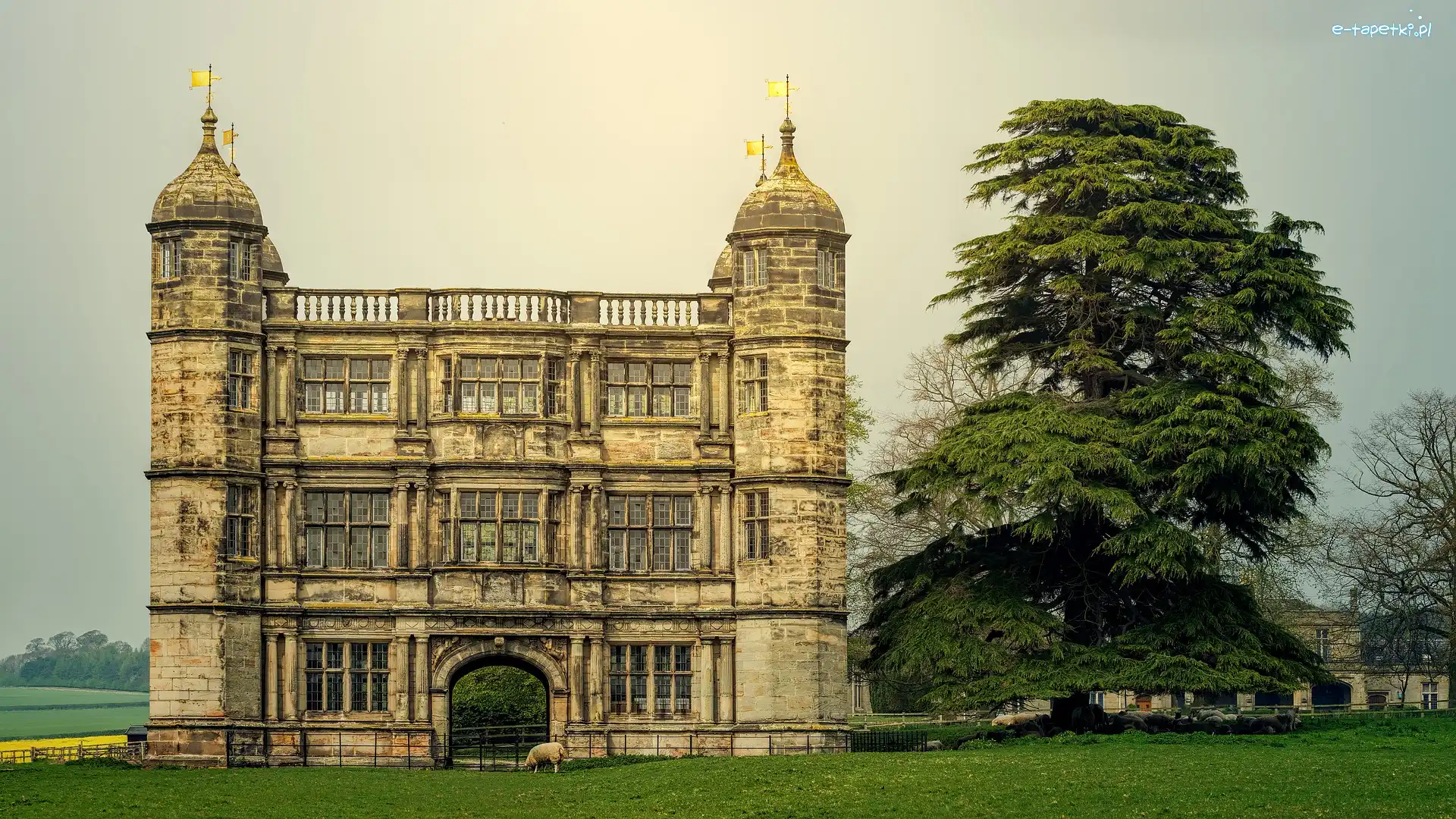 Wieś, Tixall, Brama, Tixall Gatehouse, Budynek, Anglia, Hrabstwo Staffordshire, Drzewo, Tixall