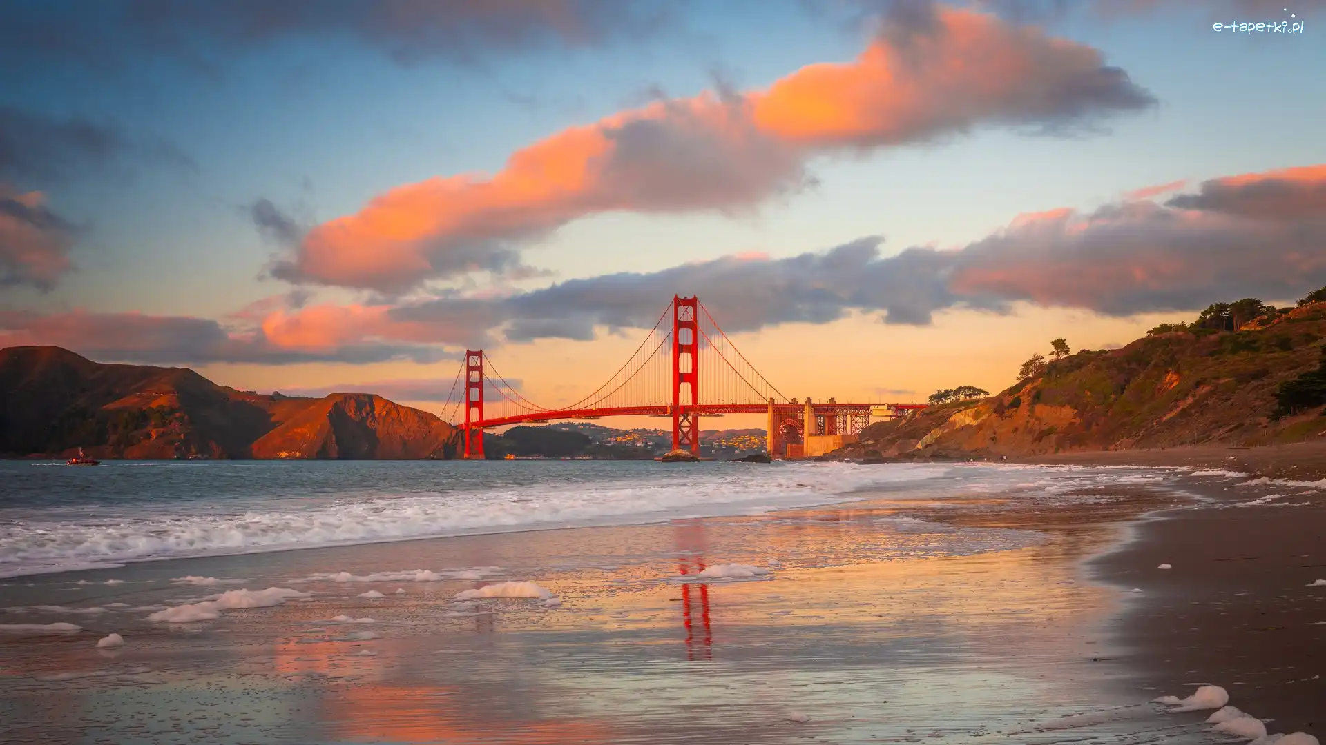 Skały, Kalifornia, Chmury, Cieśnina Golden Gate, San Francisco, Most, Golden Gate Bridge, Stany Zjednoczone
