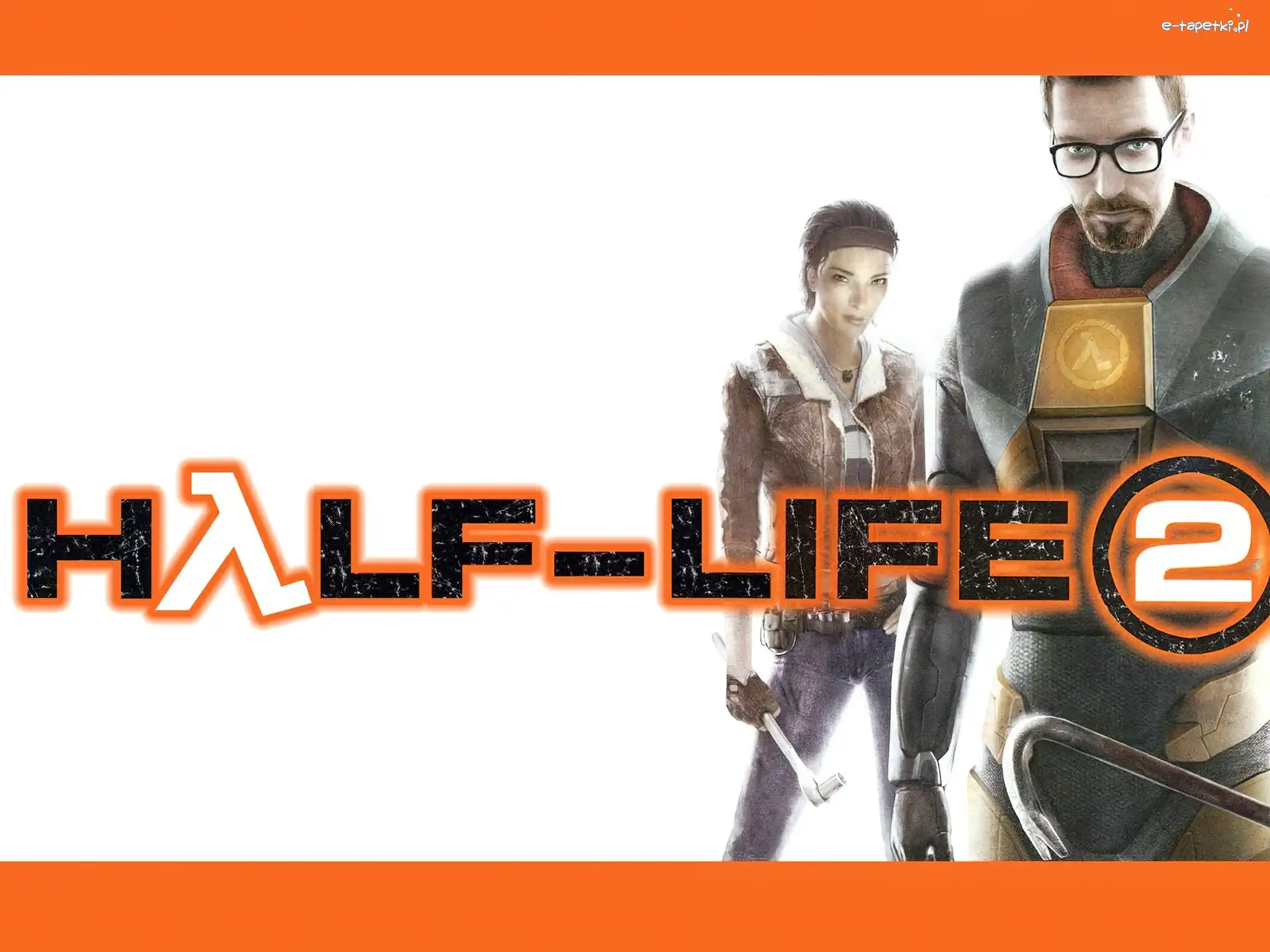 postacie, mężczyzna, kobieta, Half Life 2, logo