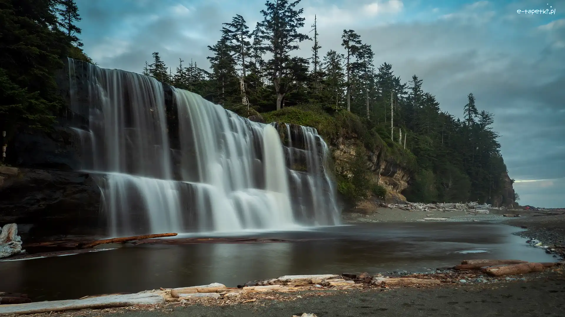 Kanada, Rzeka, Skały, Tsusiat Falls, Wodospad, Kolumbia Brytyjska, Drzewa