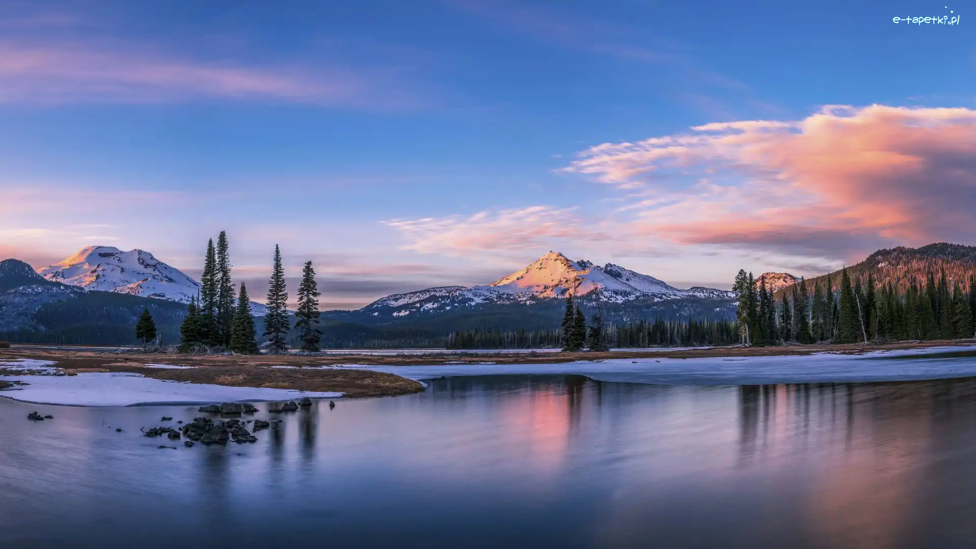 Stan Oregon, Drzewa, Góry Kaskadowe, Stany Zjednoczone, Sparks Lake, Jezioro