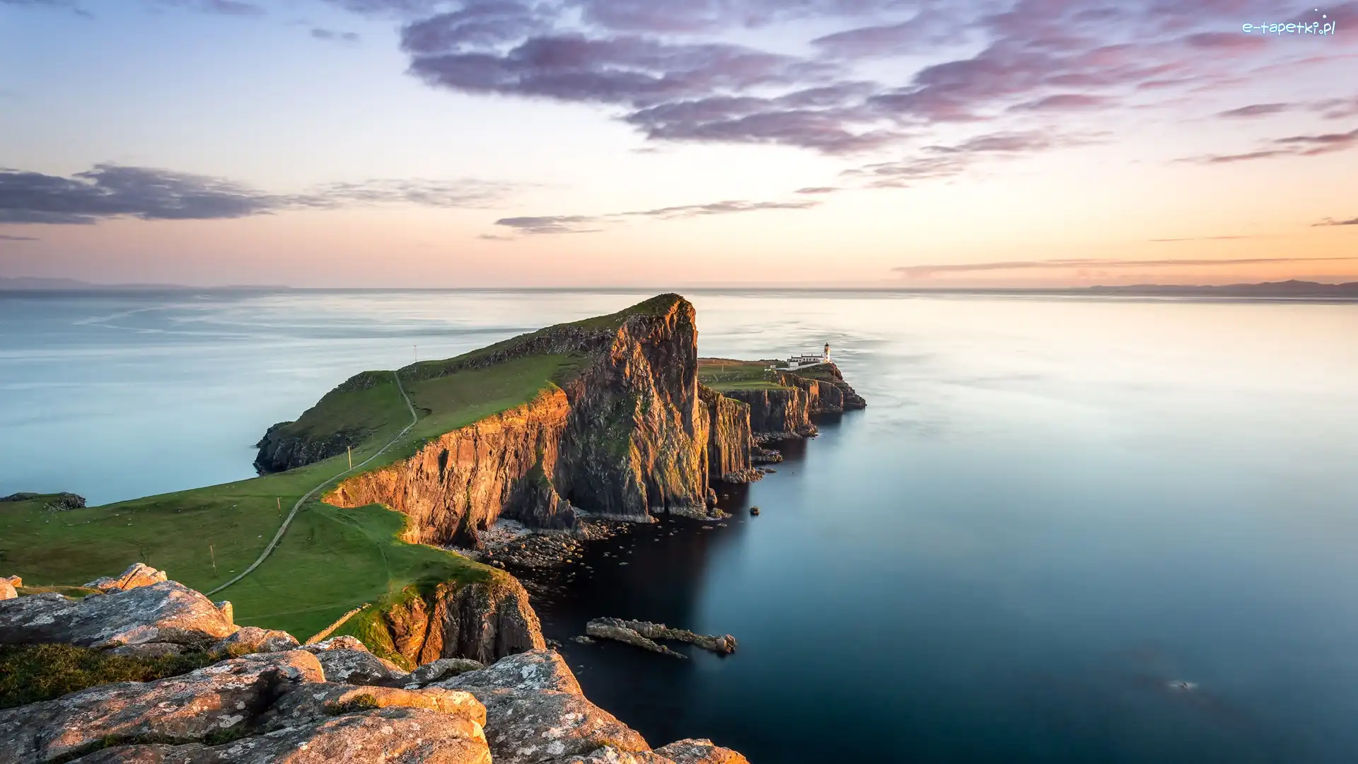 Półwysep Duirinish, Wyspa Skye, Klif, Wybrzeże, Morze Szkockie, Szkocja, Neist Point Lighthouse, Skały, Latarnia morska