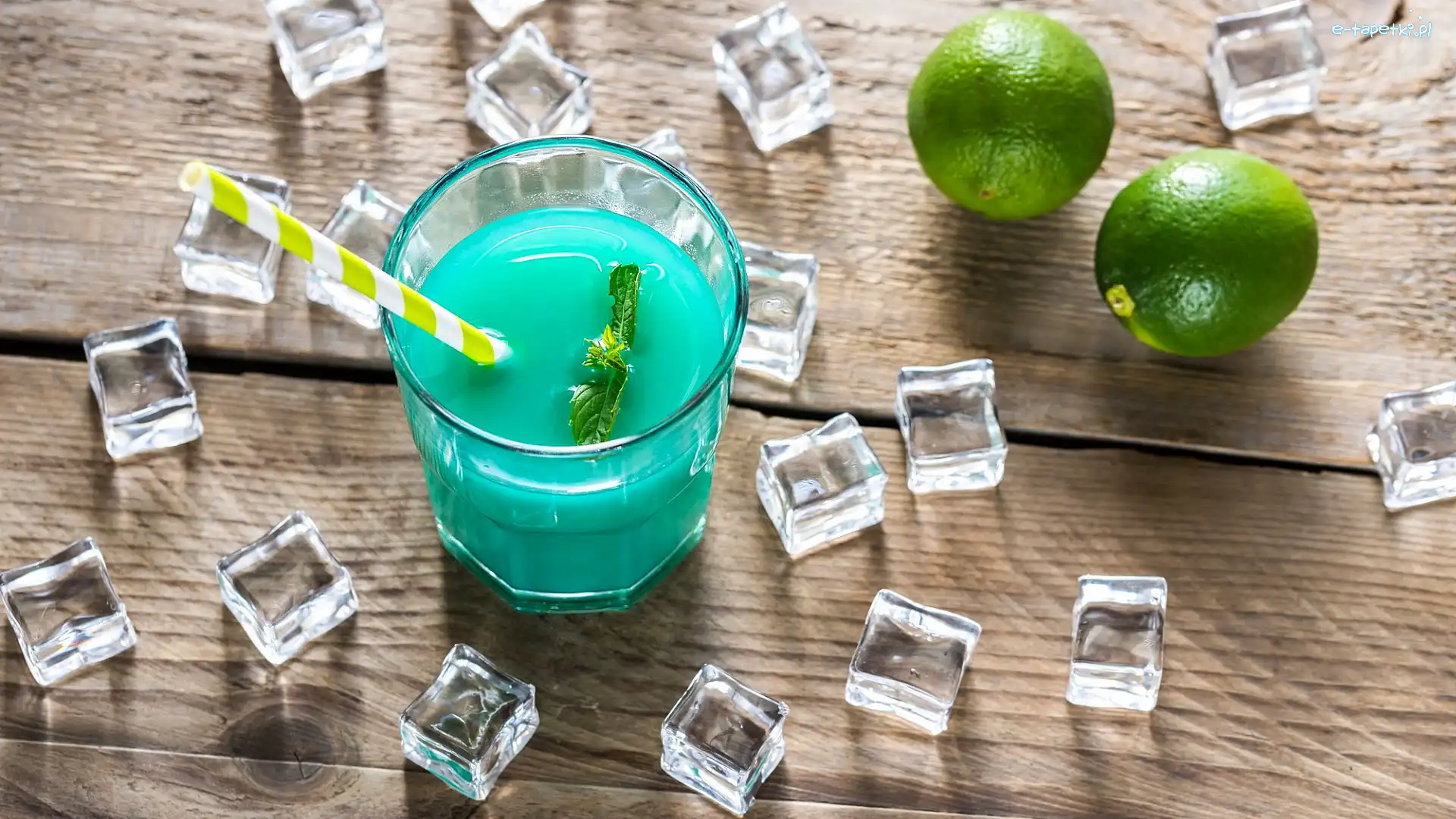 Szklanka, Błękitna laguna, Drink, Limonki, Kostki lodu