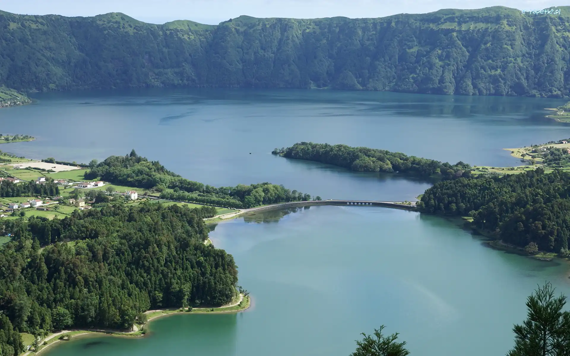 Sete Cidades, Lasy, Most, Jezioro Verde, Jezioro Azul, Portugalia, Azory, Góry, Wyspa Sao Miguel