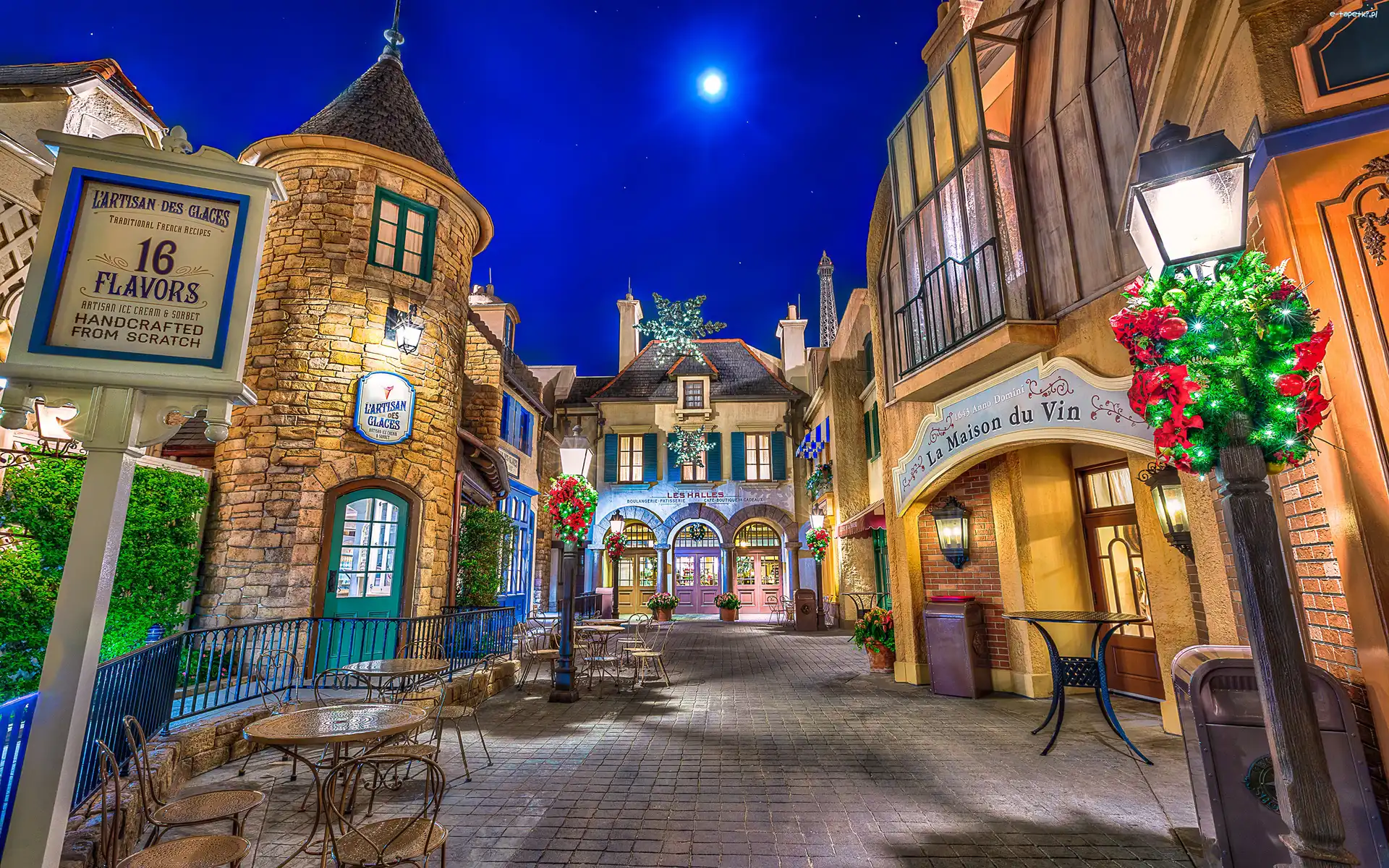 Ulica, Wesołe miasteczko, Stany Zjednoczone, Kalifornia, Domy, Oświetlenie, Anaheim, Disneyland
