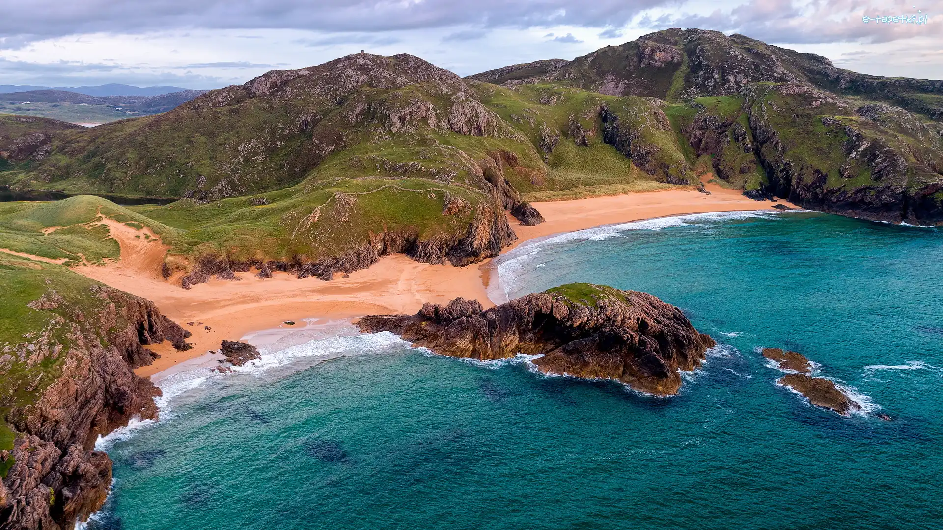 Morze, The Murder Hole Beach, Irlandia, Hrabstwo Donegal, Skały, Wybrzeże, Góry, Plaża