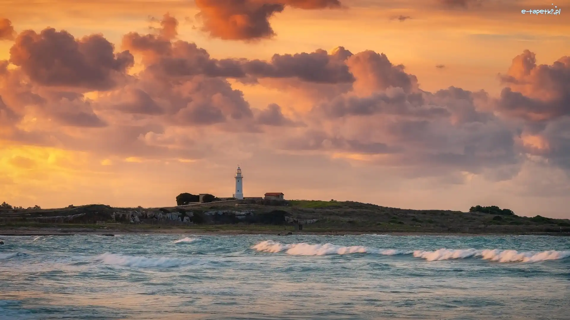 Pafos, Chmury, Latarnia morska Pafos, Cypr, Brzeg, Morze