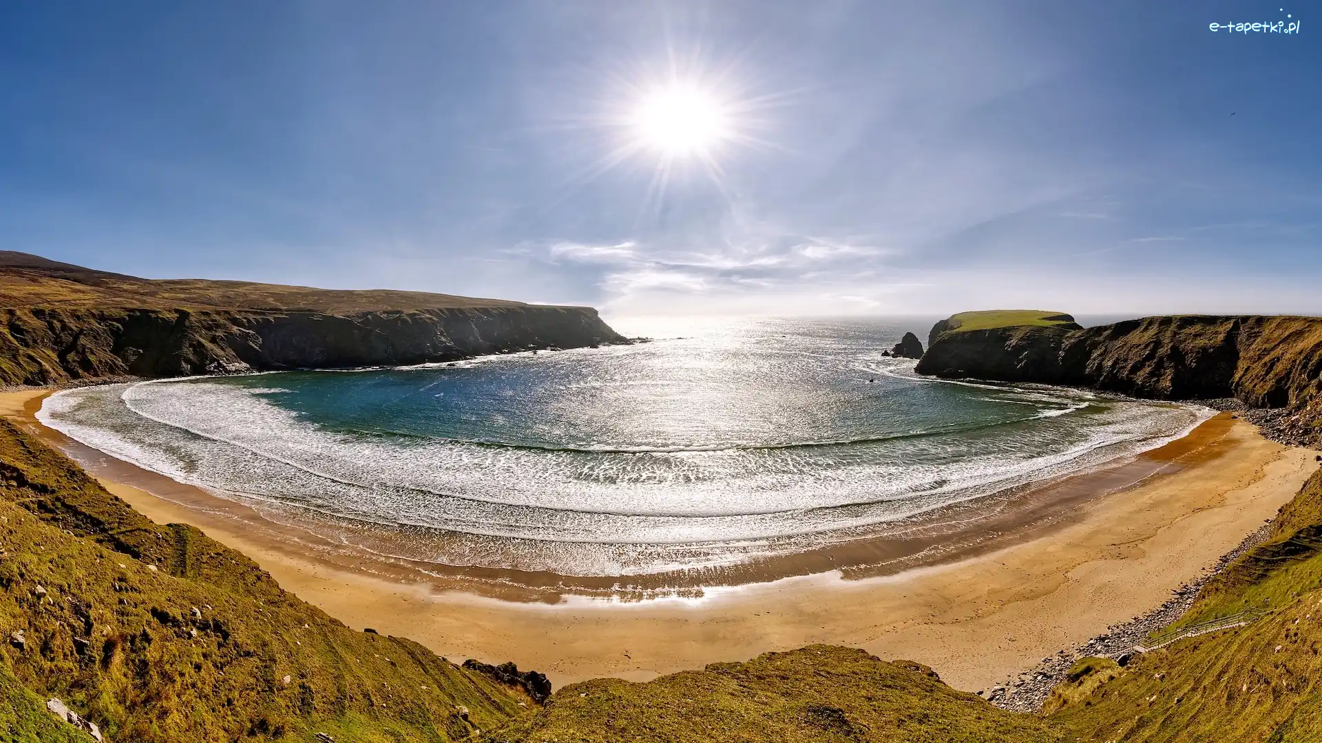 Promienie słońca, Silver Strand Beach, Skały, Zatoka, Morze, Irlandia, Hrabstwo Donegal, Plaża, Malin Beg