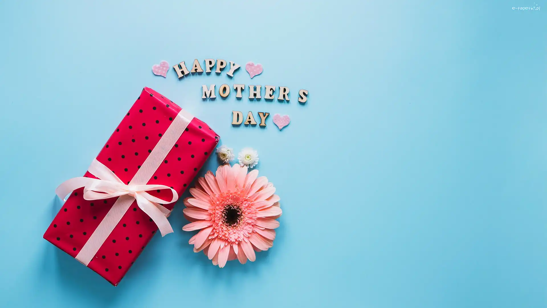 Tło, Gerbera, Napis, Prezent, Dzień Matki, Niebieskie, Happy Mothers Day