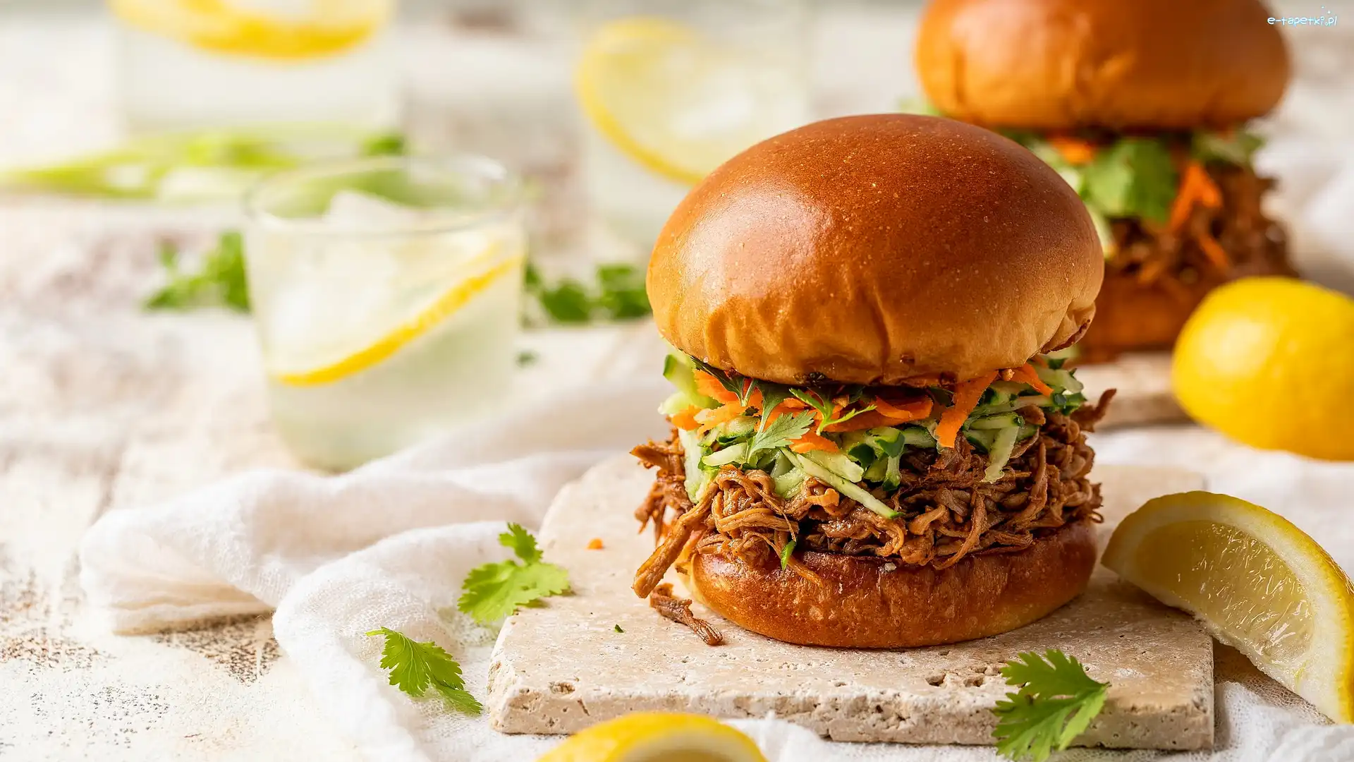 Hamburger, Cytryny, Deska, Lemoniada, Szklanka
