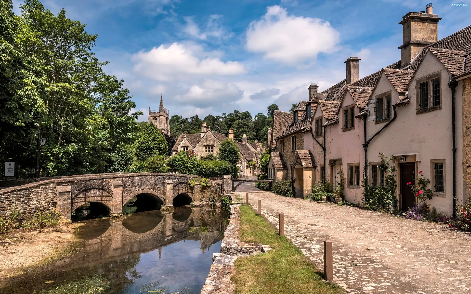 Domy, Hrabstwo Wiltshire, Droga, Zamek Combe, Wieś Castle Combe, Rzeka, Most, Anglia