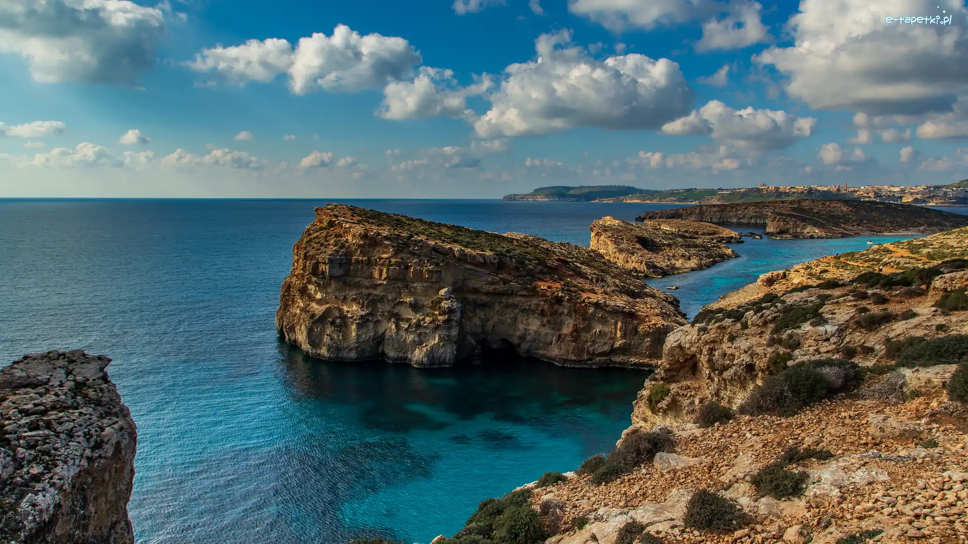 Skały, Chmury, Morze, Malta, Błękitna Laguna