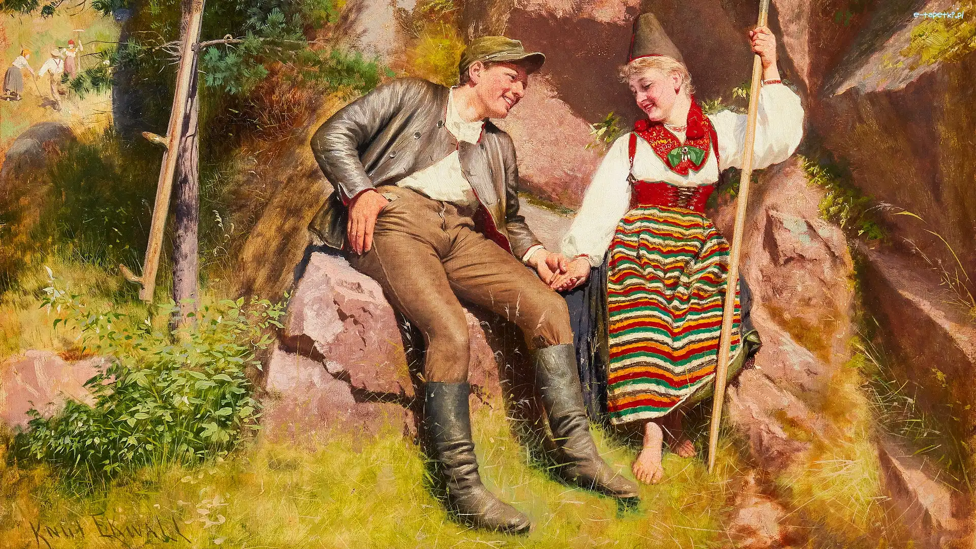 Mężczyzna, Knut Ekwall, Kobieta, Skały, Obraz, Malarstwo