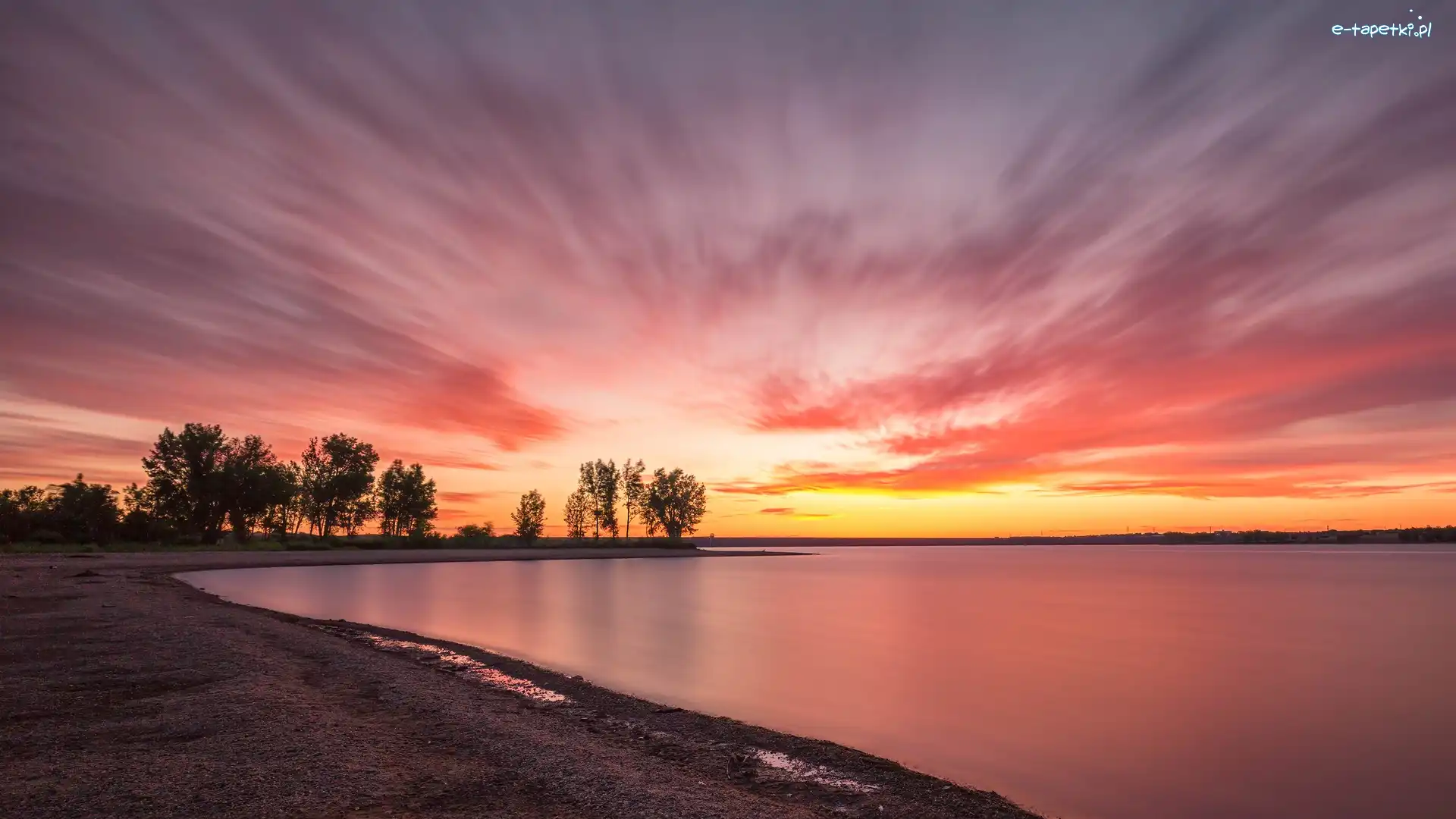 Kolorado, Drzewa, Zachód słońca, Stany Zjednoczone, Chatfield Lake, Jezioro