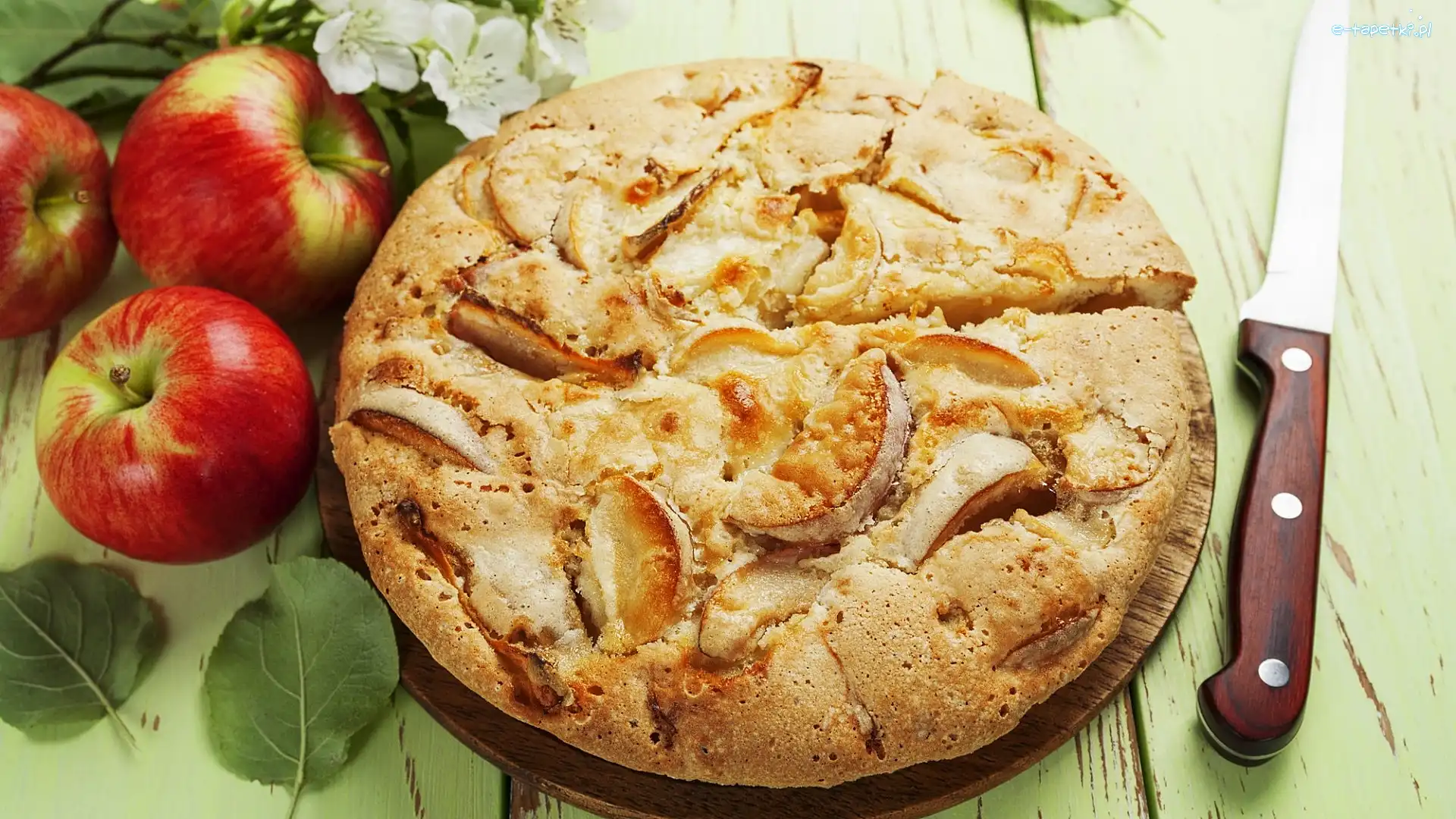 Ciasto, Nóż, Szarlotka, Jabłka
