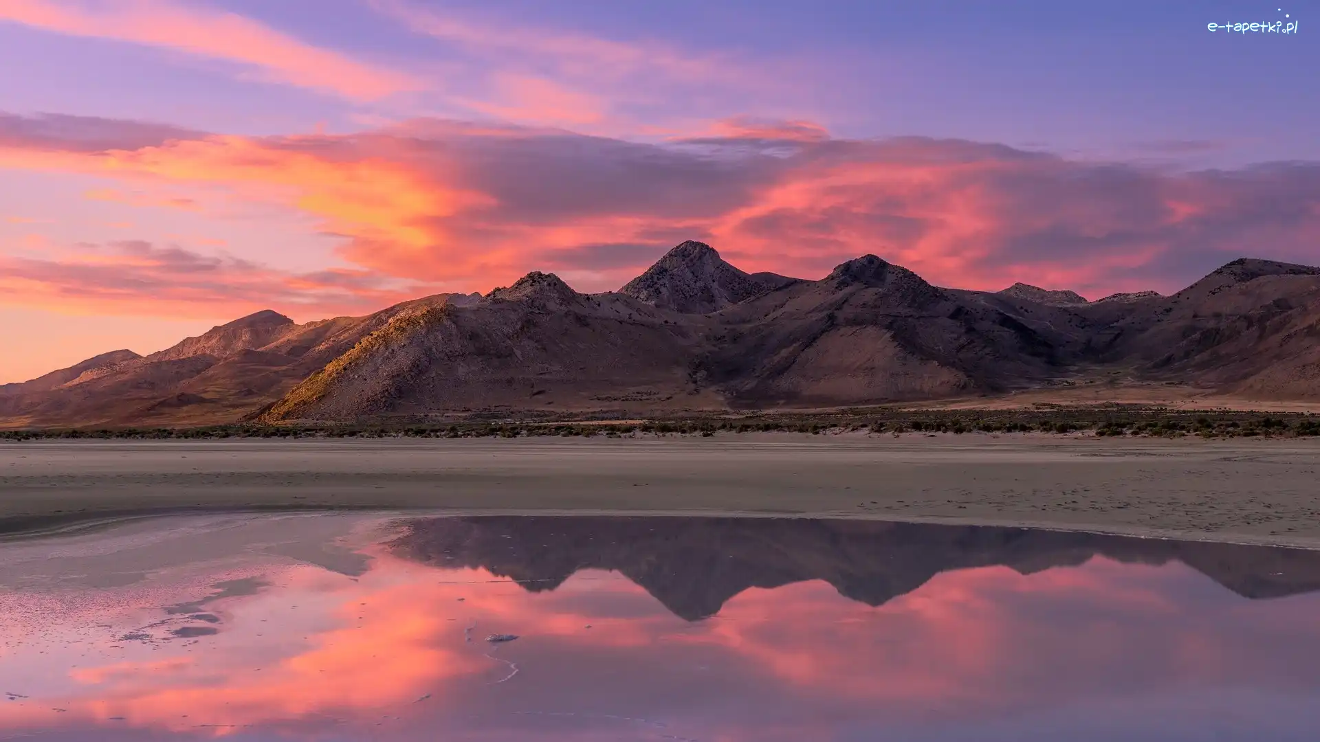 Stany Zjednoczone, Great Salt Lake, Góry Wasatch, Wielkie Jezioro Słone, Jezioro, Stan Utah, Zachód słońca