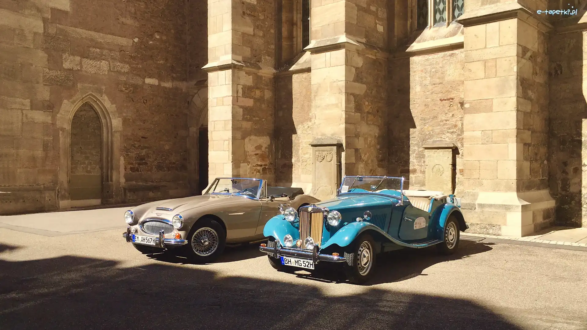 Niebieski, Samochody, Austin-Healey, MG TD Midget, Zabytkowe, Dwa