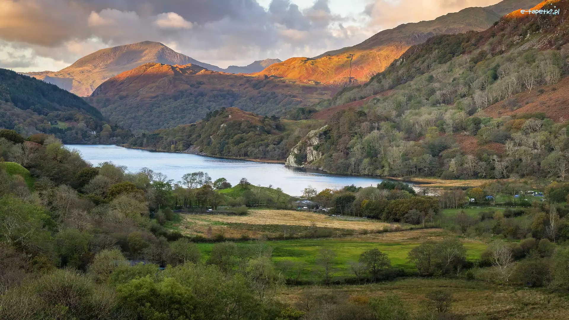 Jezioro, Park Narodowy Snowdonia, Llyn Gwynant, Walia, Góry Kambryjskie