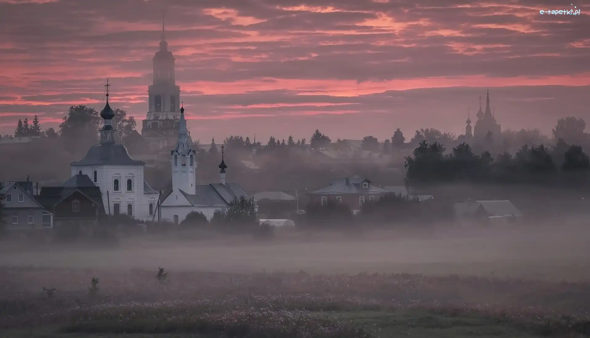Obwód włodzimierski, Domy, Suzdal, Rosja, Mgła, Cerkwie