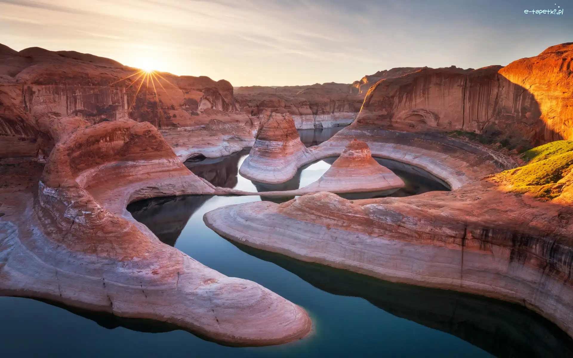 Skały, Kanion Glen, Jezioro Powell, Promienie słońca, Arizona, Stany Zjednoczone