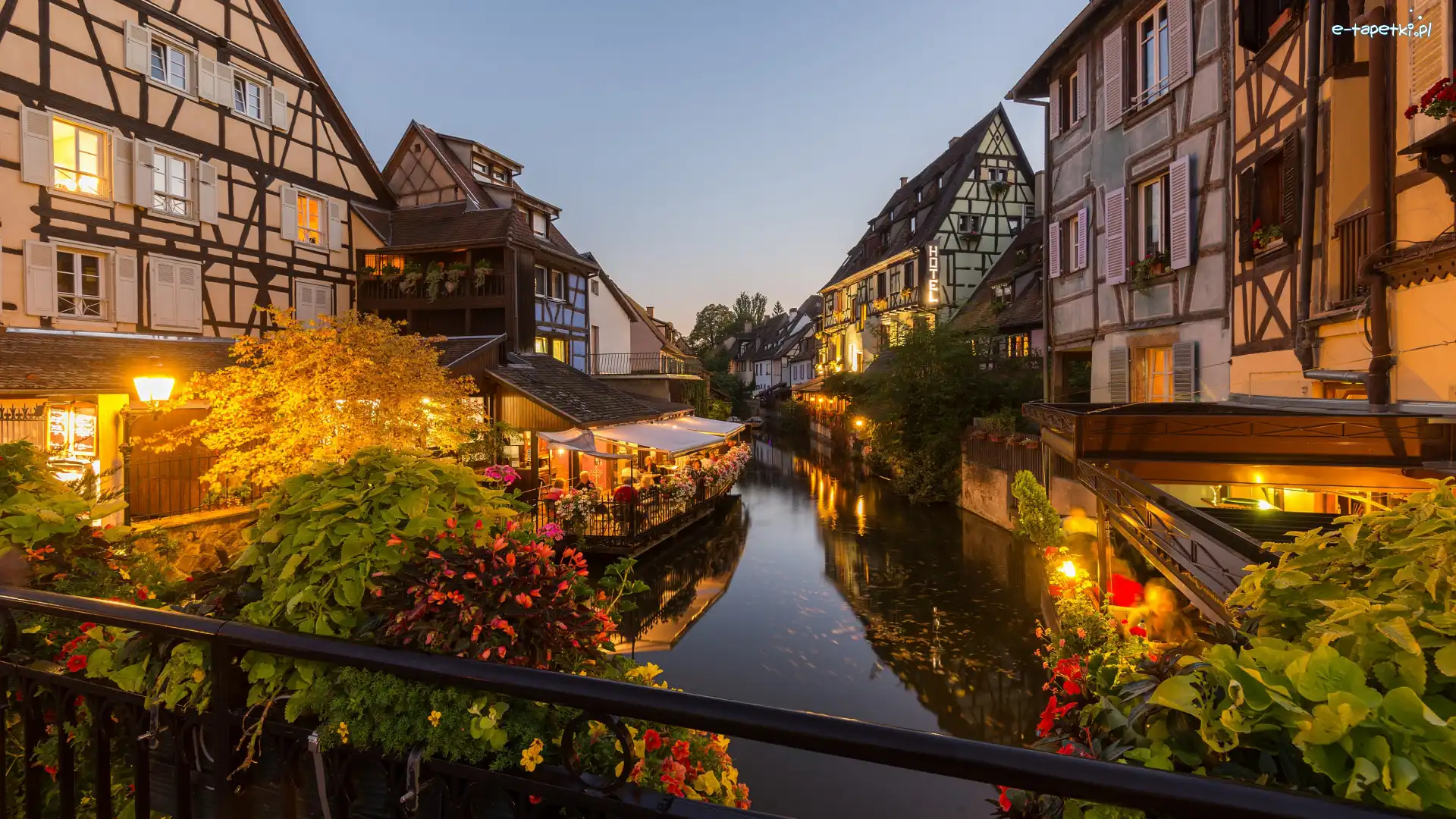 Little Venice, Rzeka, Mała Wenecja, Domy, Francja, Restauracja, Zmierzch, Alzacja, Oświetlenie, Kanał, Colmar