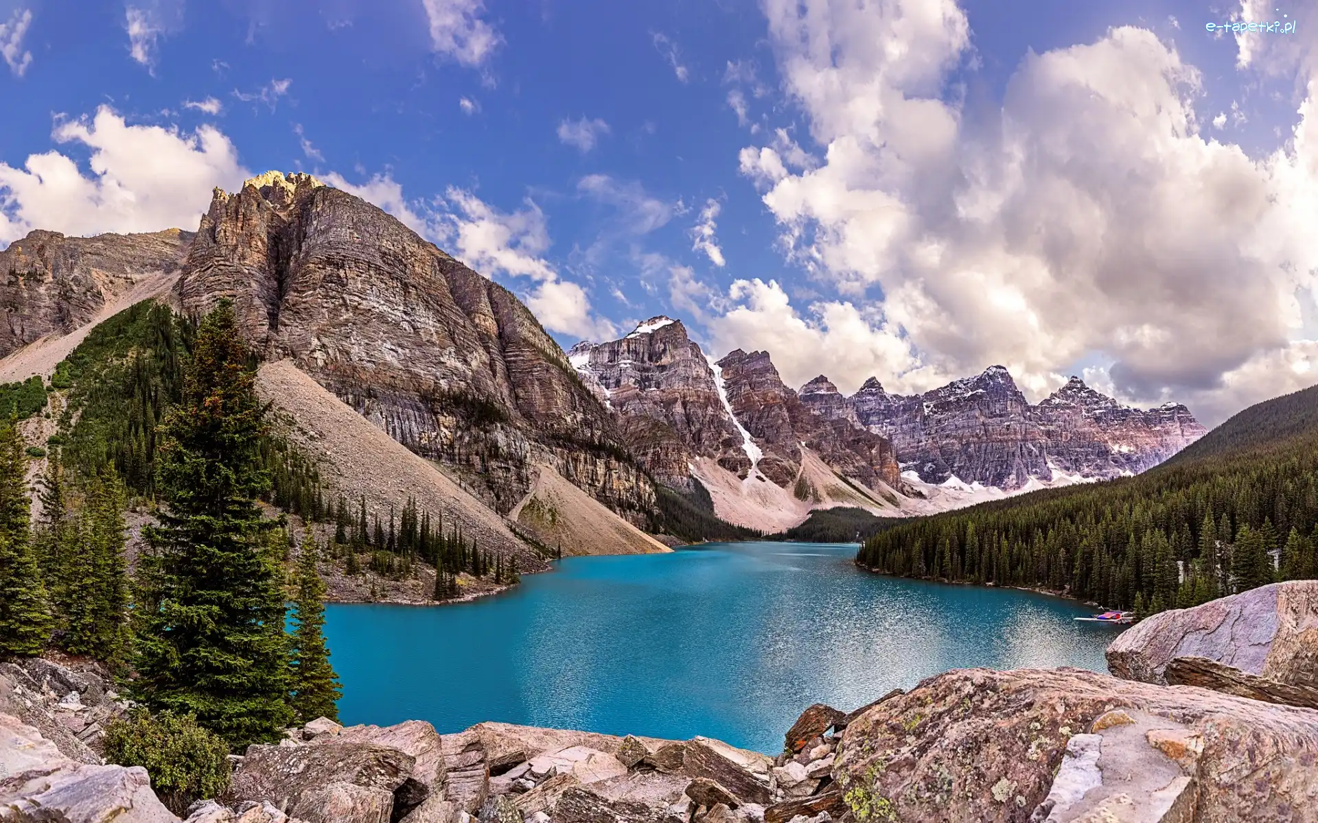 Kanada, Moraine Lake, Góry, Jezioro, Park Narodowy Banff, Alberta, Drzewa
