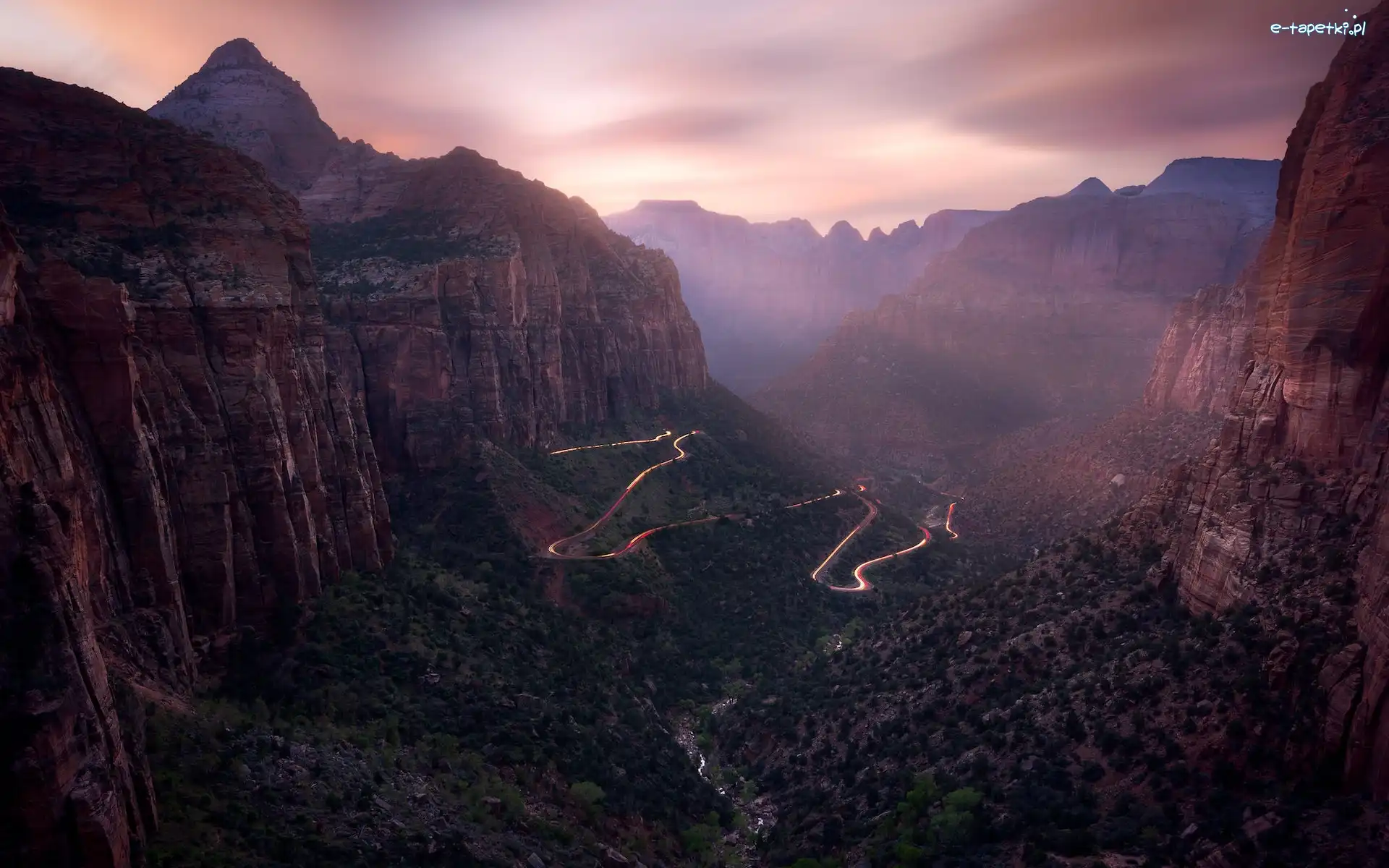Skały, Kanion, Stany Zjednoczone, Stan Utah, Zion Canyon, Rozświetlona, Droga, Park Narodowy Zion