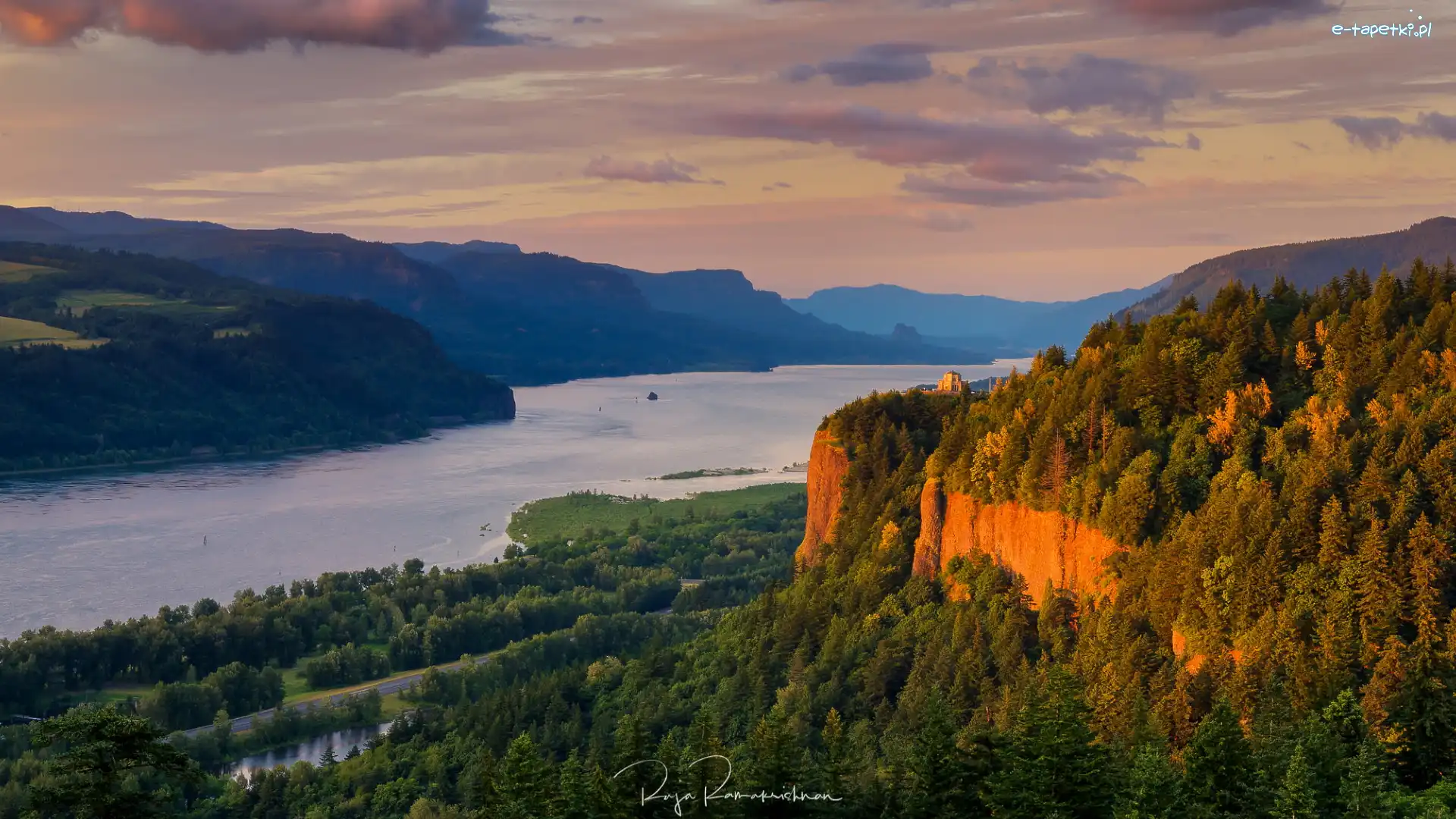 Lasy, Góry, Rzeka, Columbia River Gorge, Wąwóz rzeki Kolumbia, Stany Zjednoczone, Stan Oregon, Columbia River, Skały