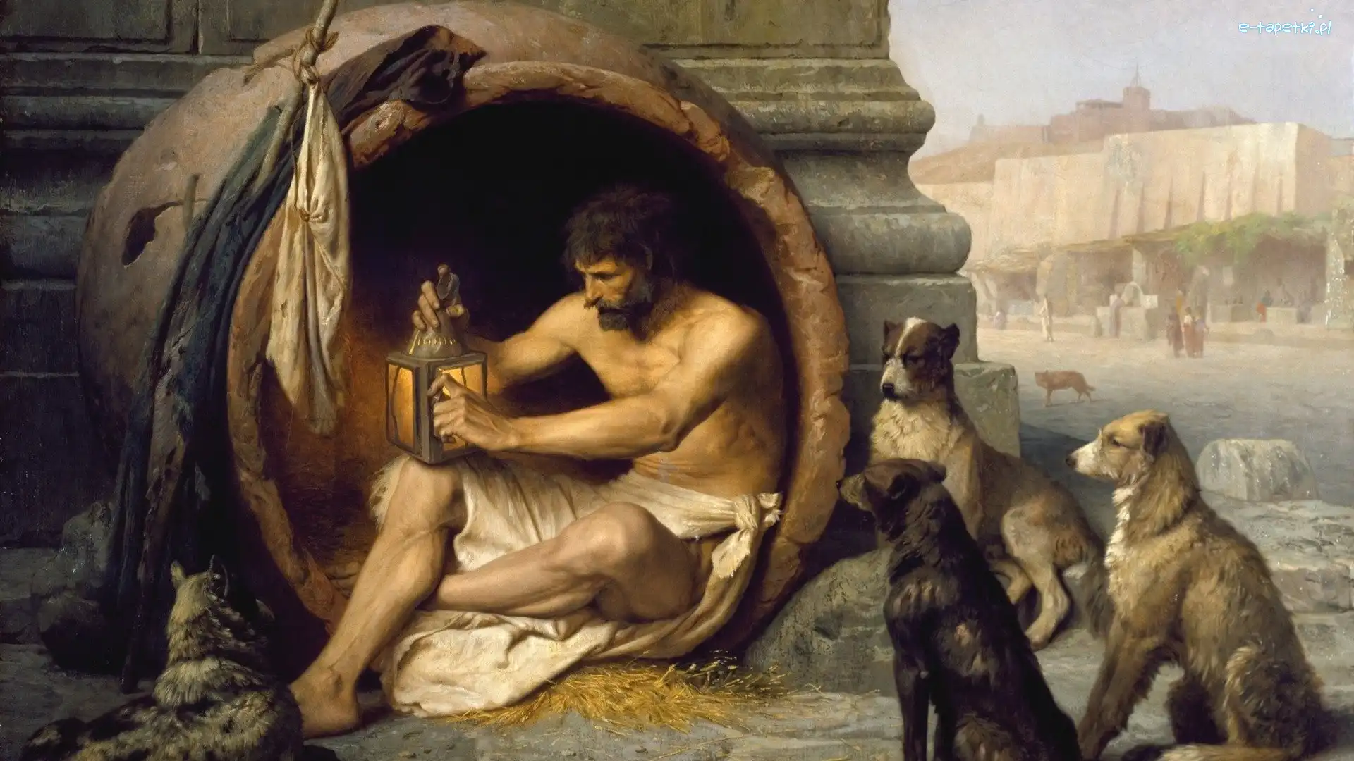Mężczyzna, Jean Leon Gerome, Diogenes, Psy, Obraz, Malarstwo