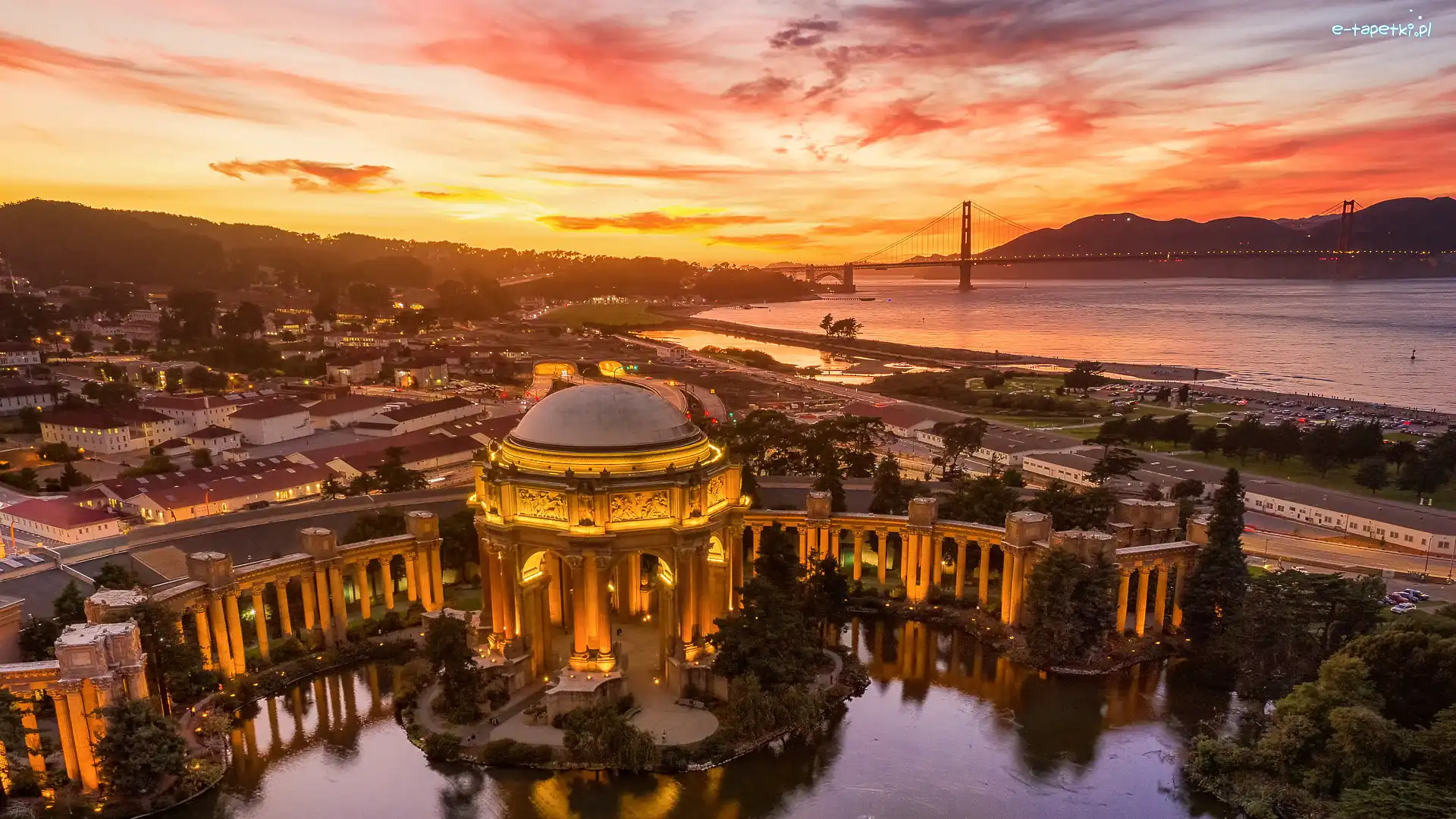 Cieśnica Golden Gate, Golden Gate Bridge, Palace of Fine Arts, Pałac Sztuk Pięknych, Zabytek, Stany Zjednoczone, Kalifornia, Most, San Francisco