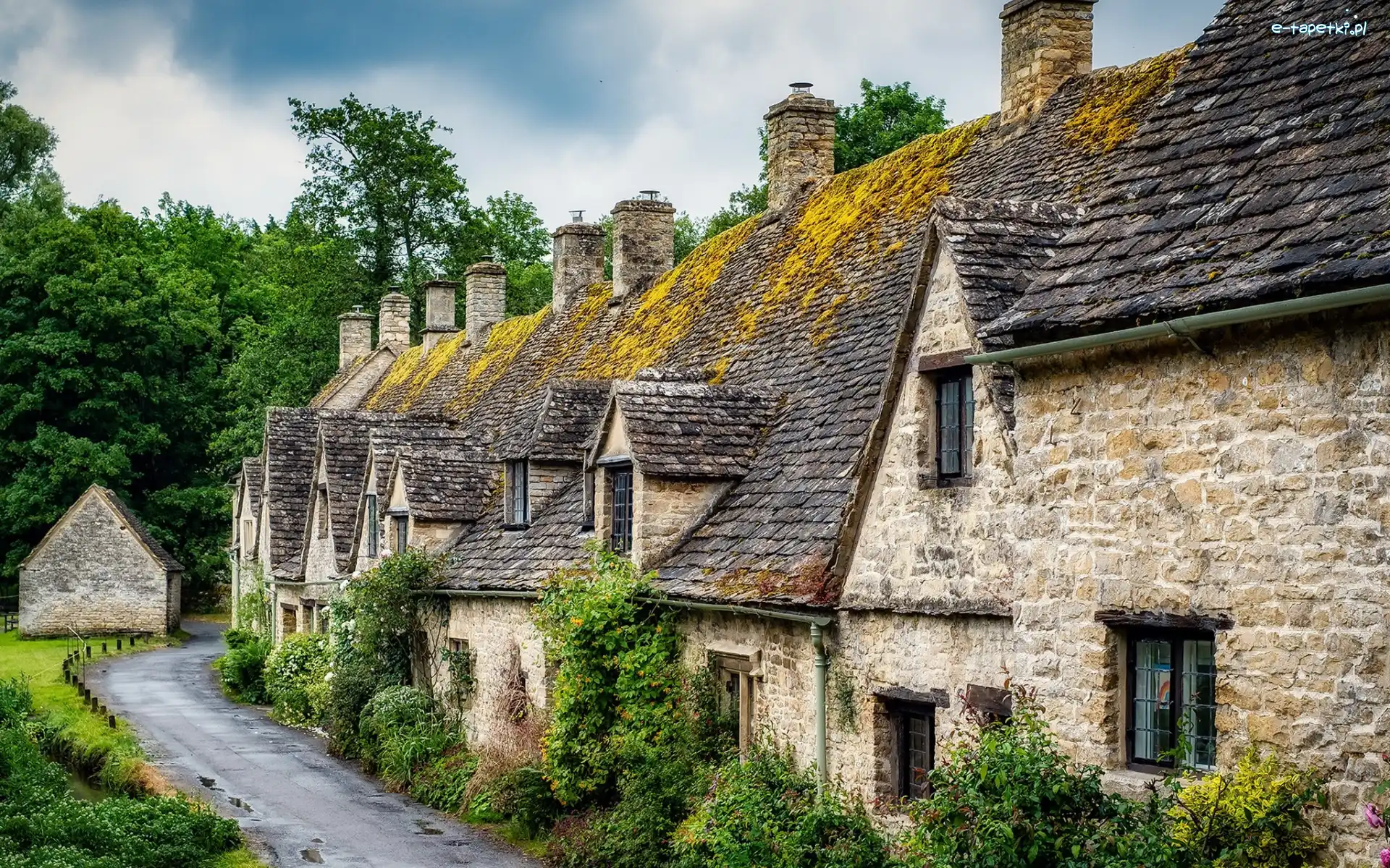 Hrabstwo Gloucestershire, Droga, Wieś Bibury, Anglia, Domy, Kamienne